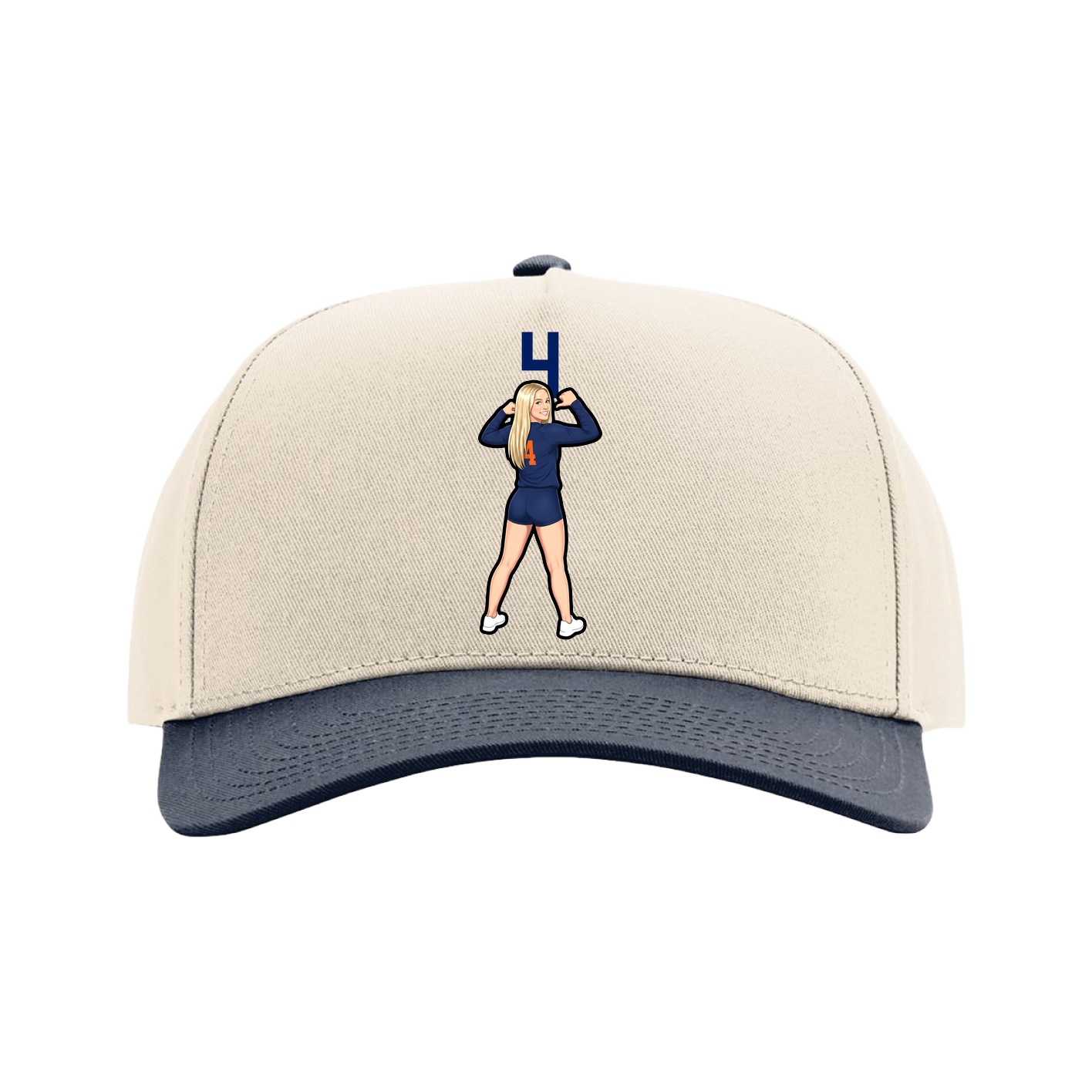 Full Fabric Five-Panel Champ Cap — Number Top in Cream/Navy
