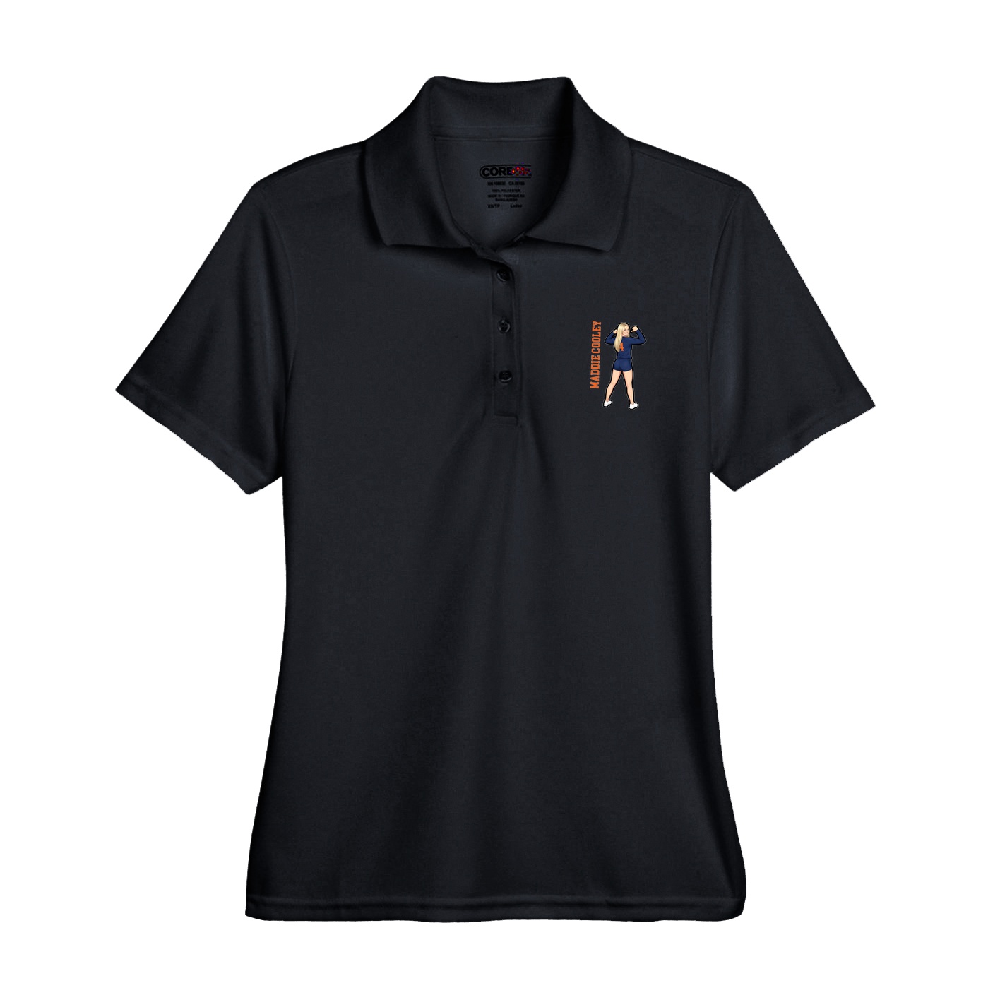 Womens Performance Polo — Name Vertical in Black