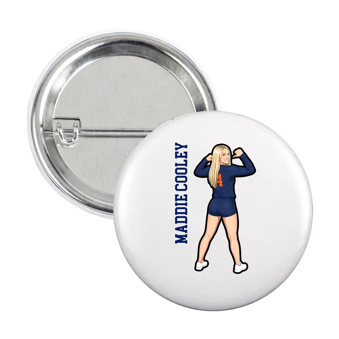 Game Day Button — Name Vertical in White