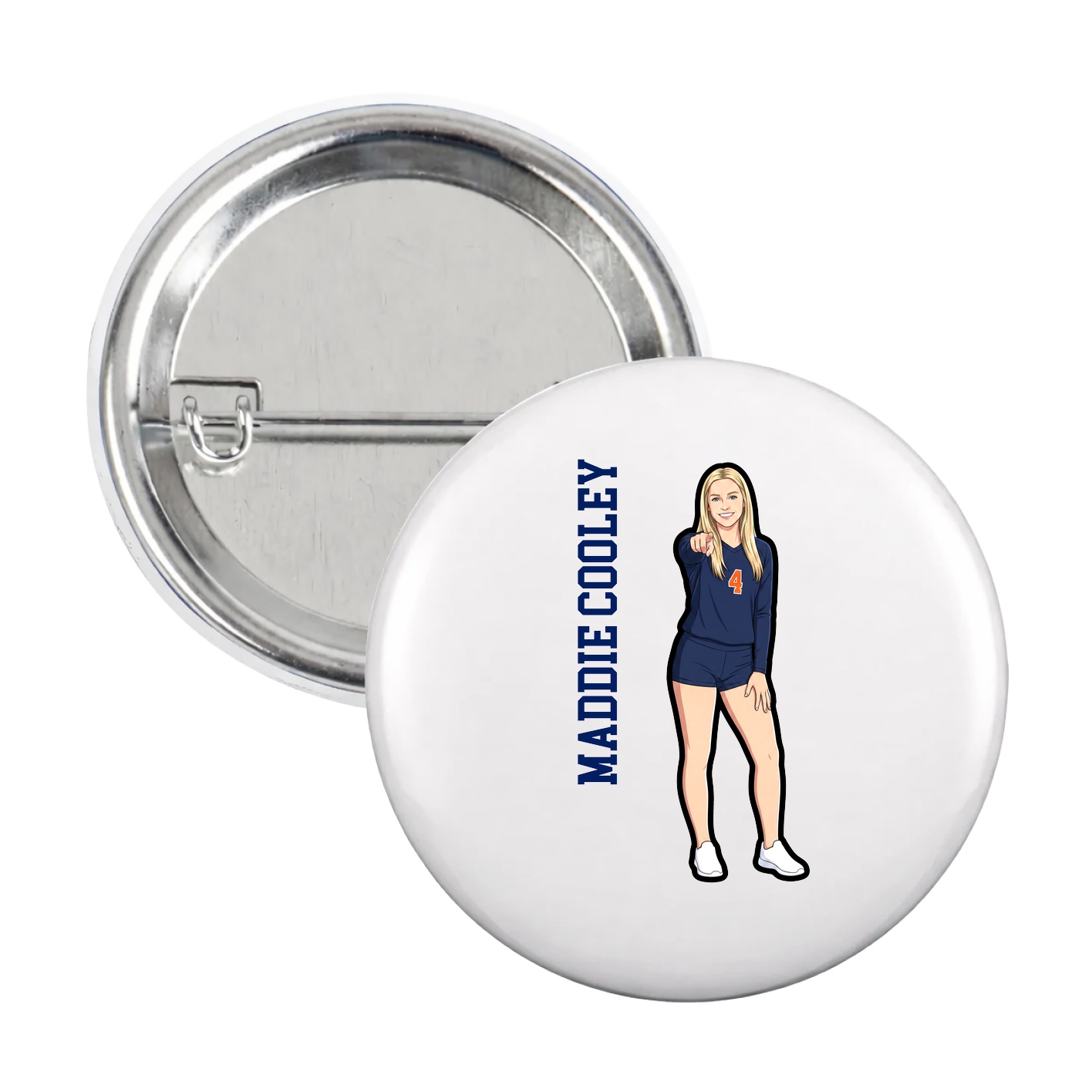 Game Day Button — Name Vertical in White