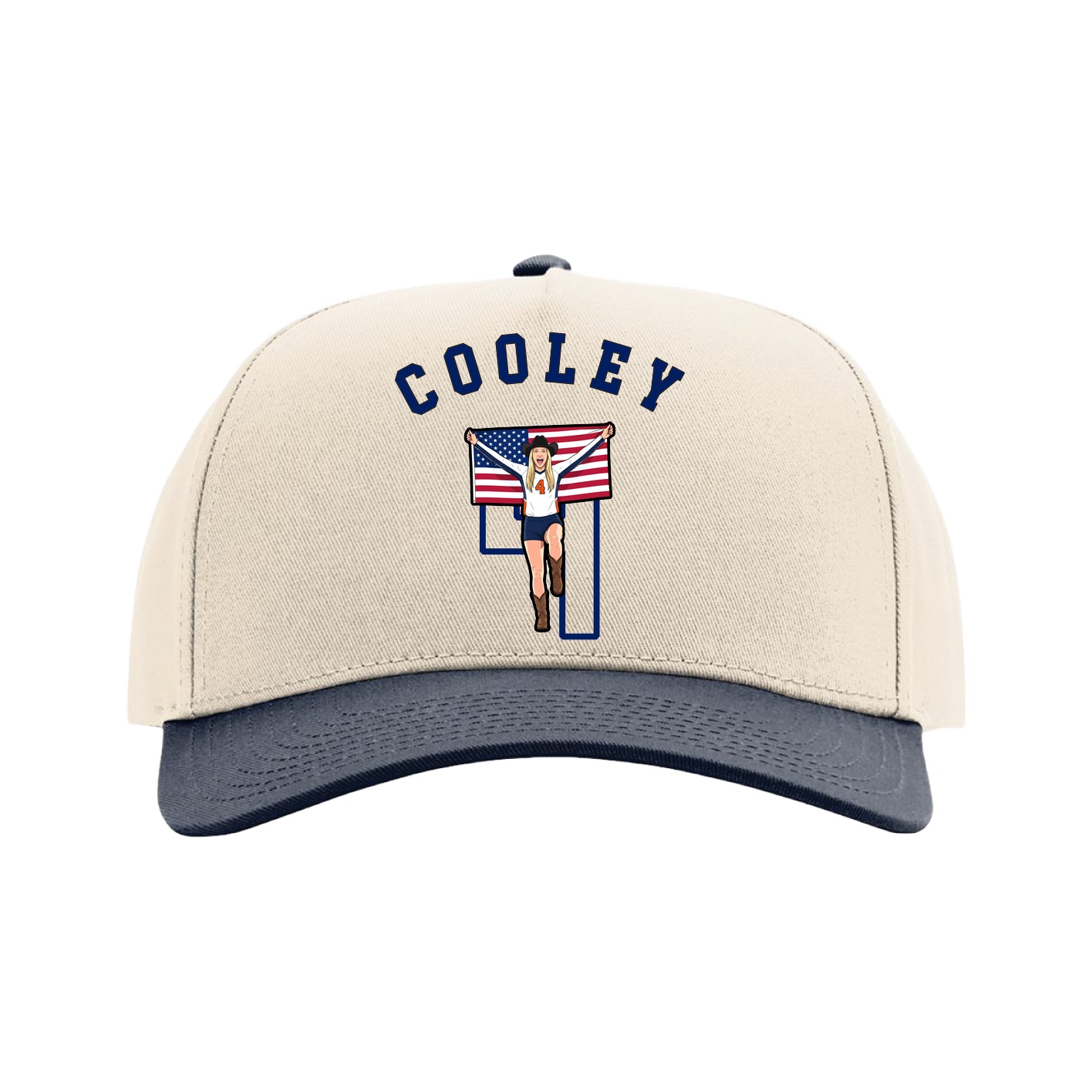 Full Fabric Five-Panel Champ Cap — Shirsey Arch in Cream/Navy