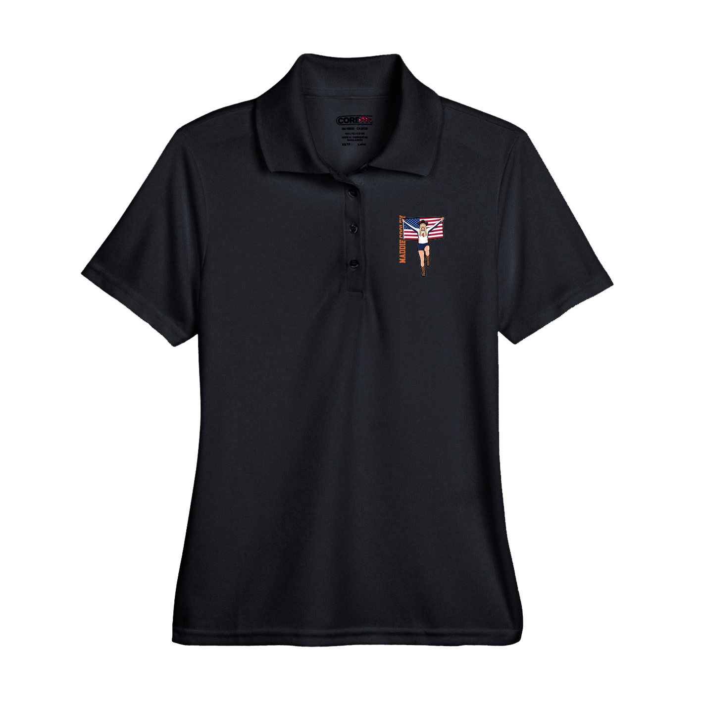Performance Polo — Name Vertical in Black