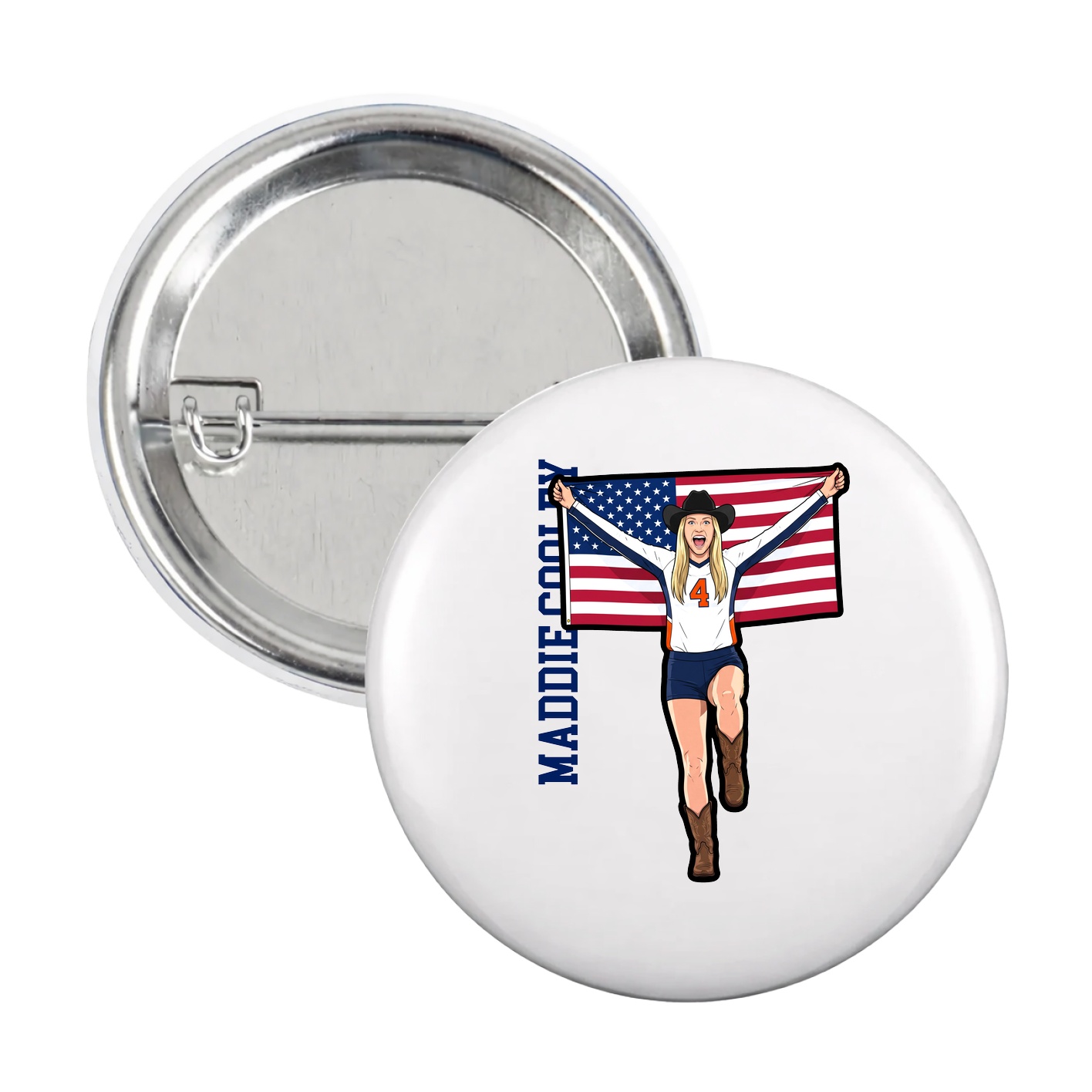 Game Day Button — Name Vertical in White