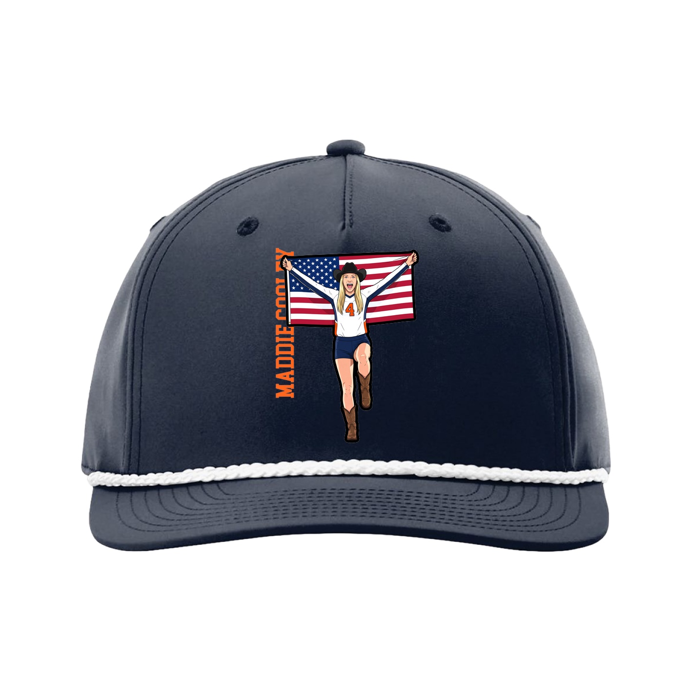 Five-Panel Classic Rope Cap — Name Vertical in Navy