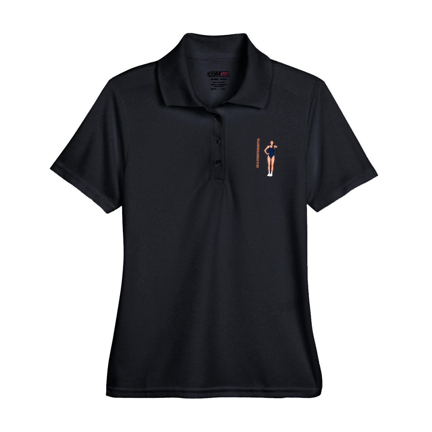 Womens Performance Polo — Name Vertical in Black