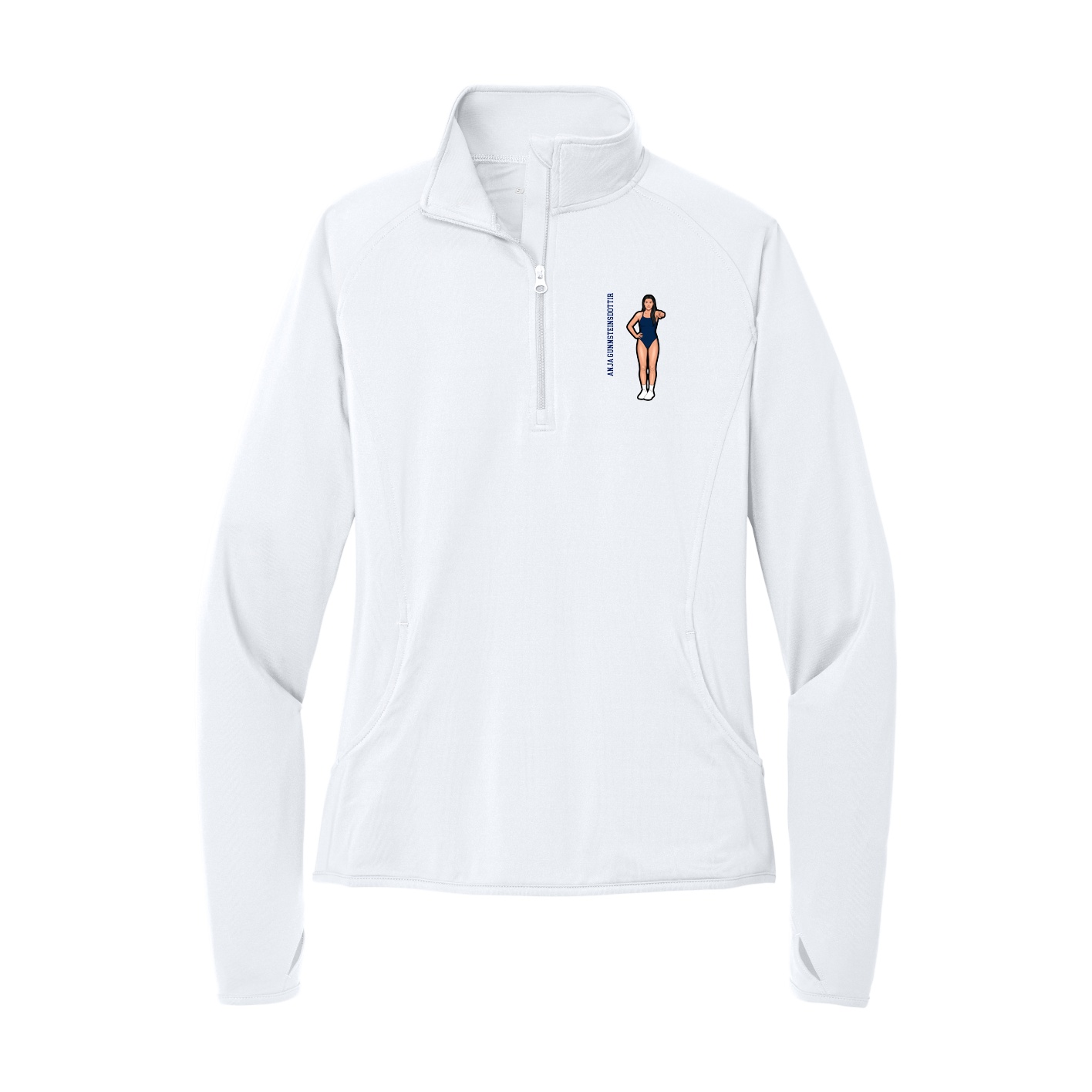 Women's Q-Zip Pullover — Name Vertical in White