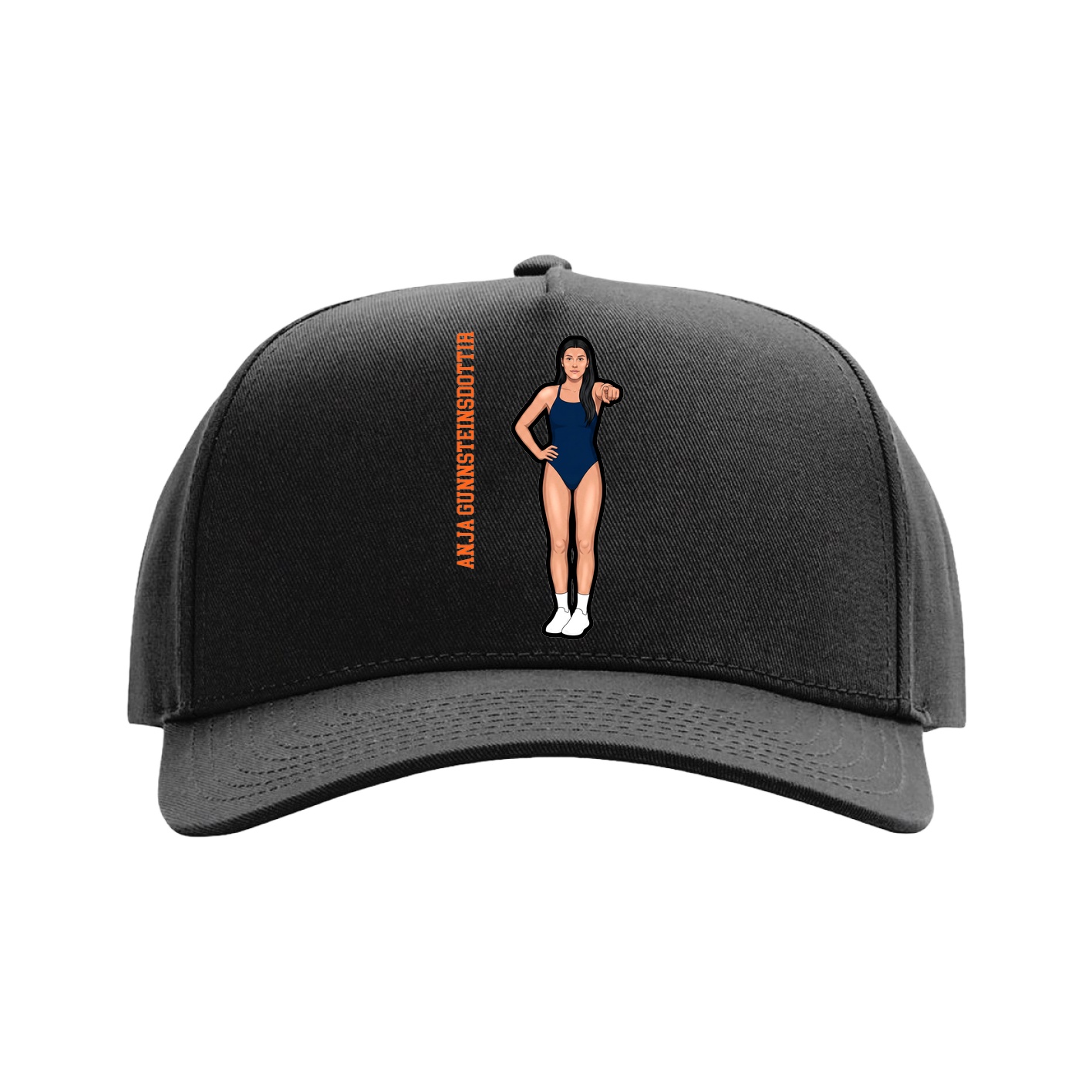 Full Fabric Five-Panel Champ Cap — Name Vertical in Black