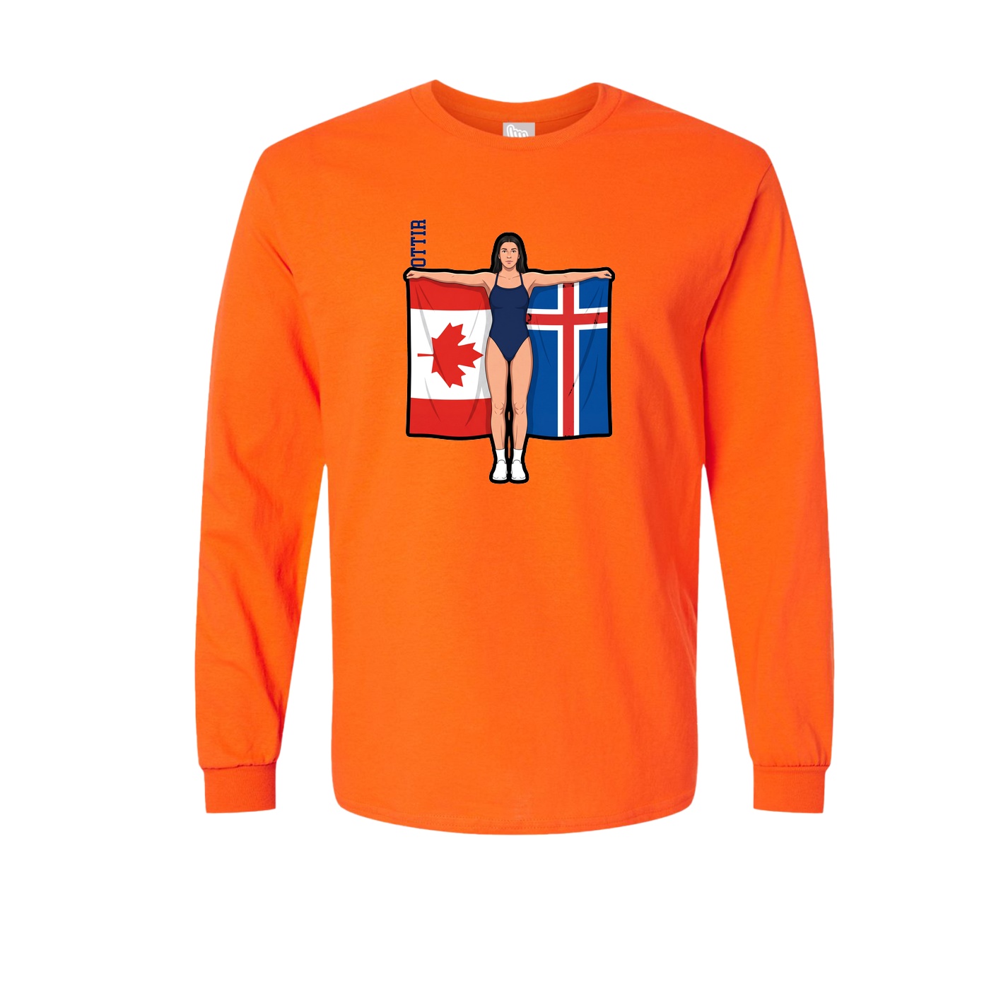 Long Sleeve Tee — Name Vertical in Orange