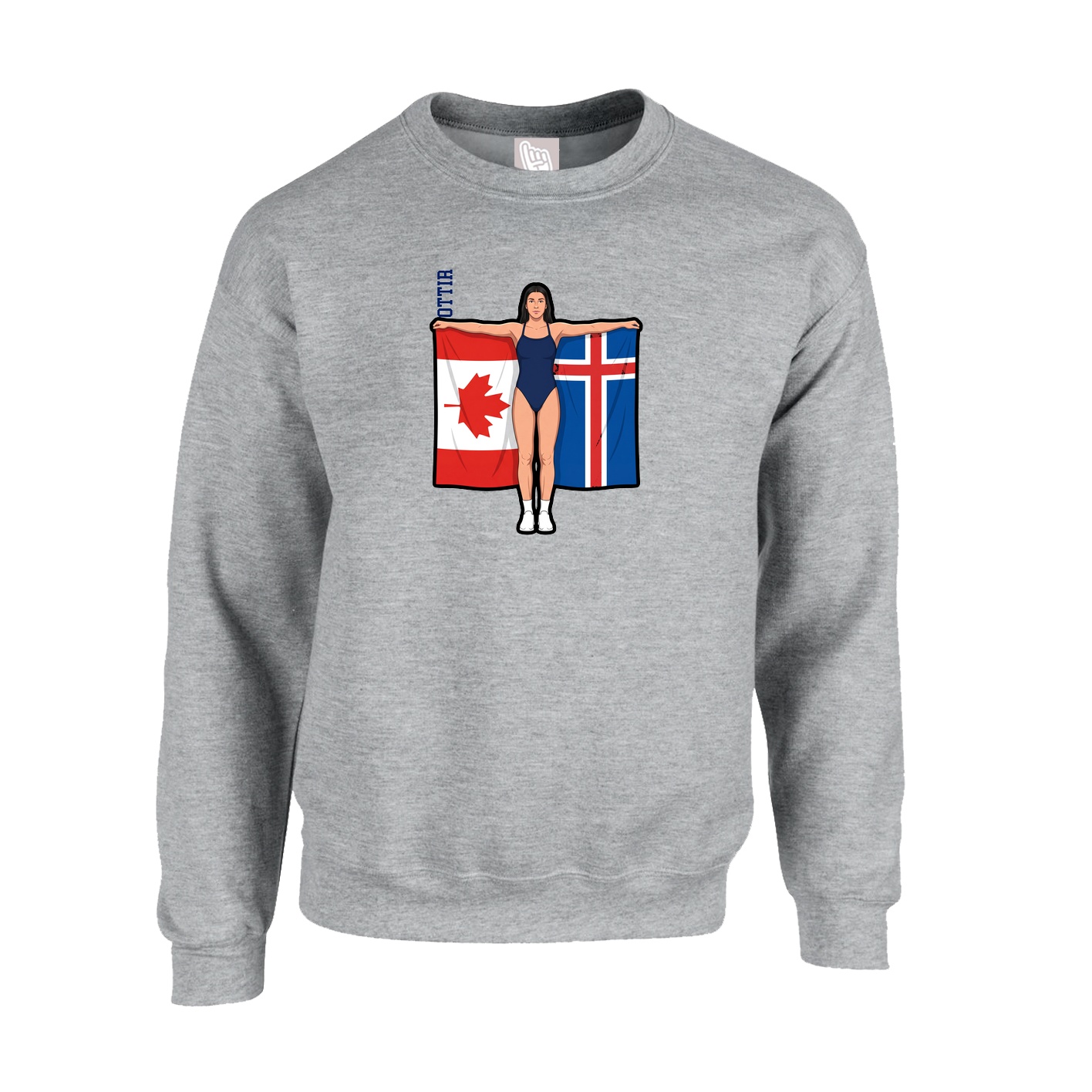 Fleece Crew — Name Vertical in Grey