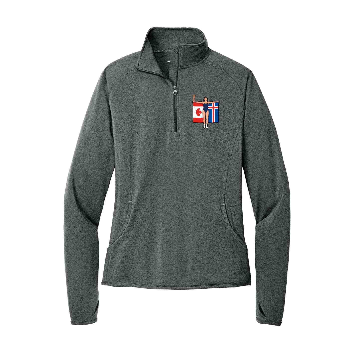 Women's Q-Zip Pullover — Name Vertical in Grey