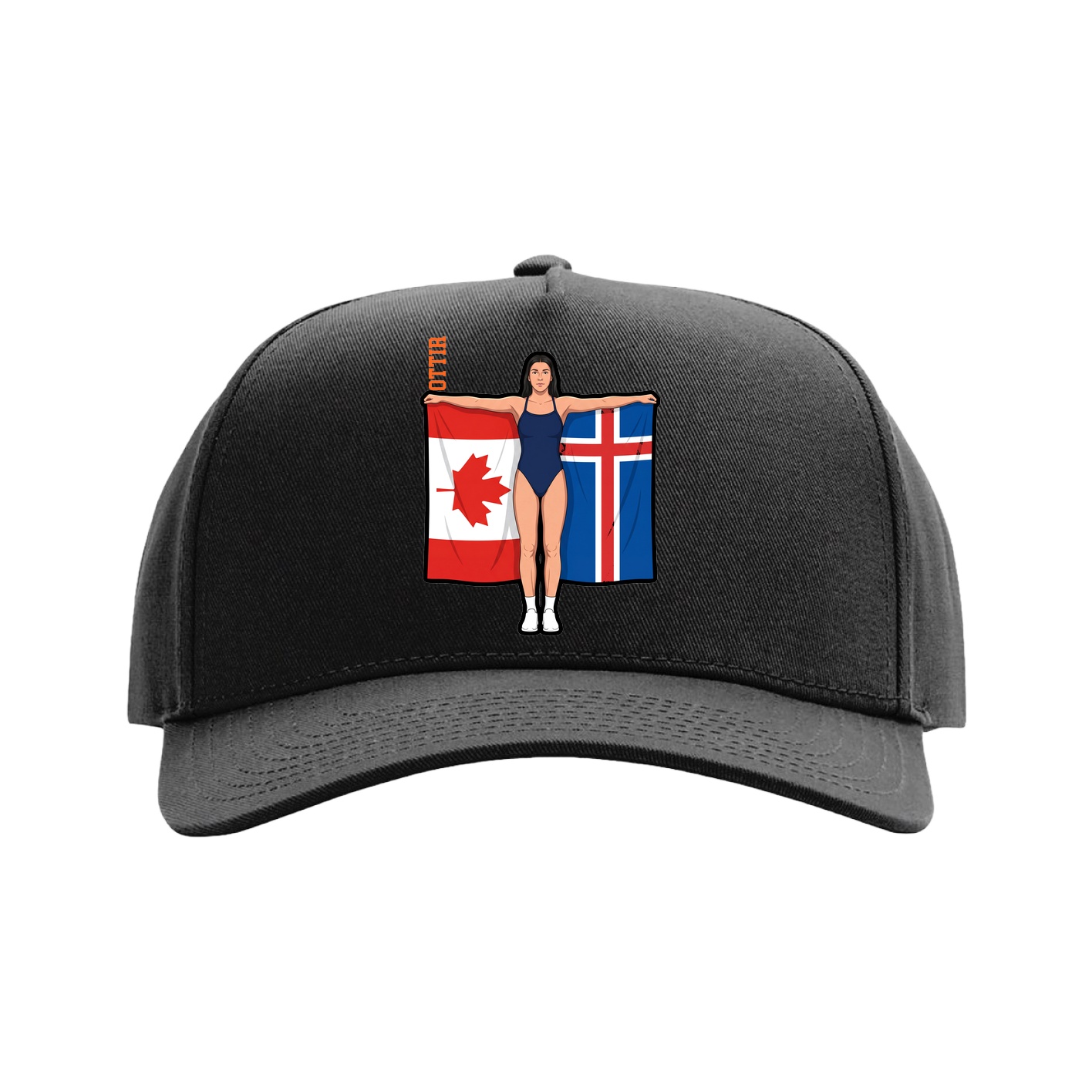 Full Fabric Five-Panel Champ Cap — Name Vertical in Black