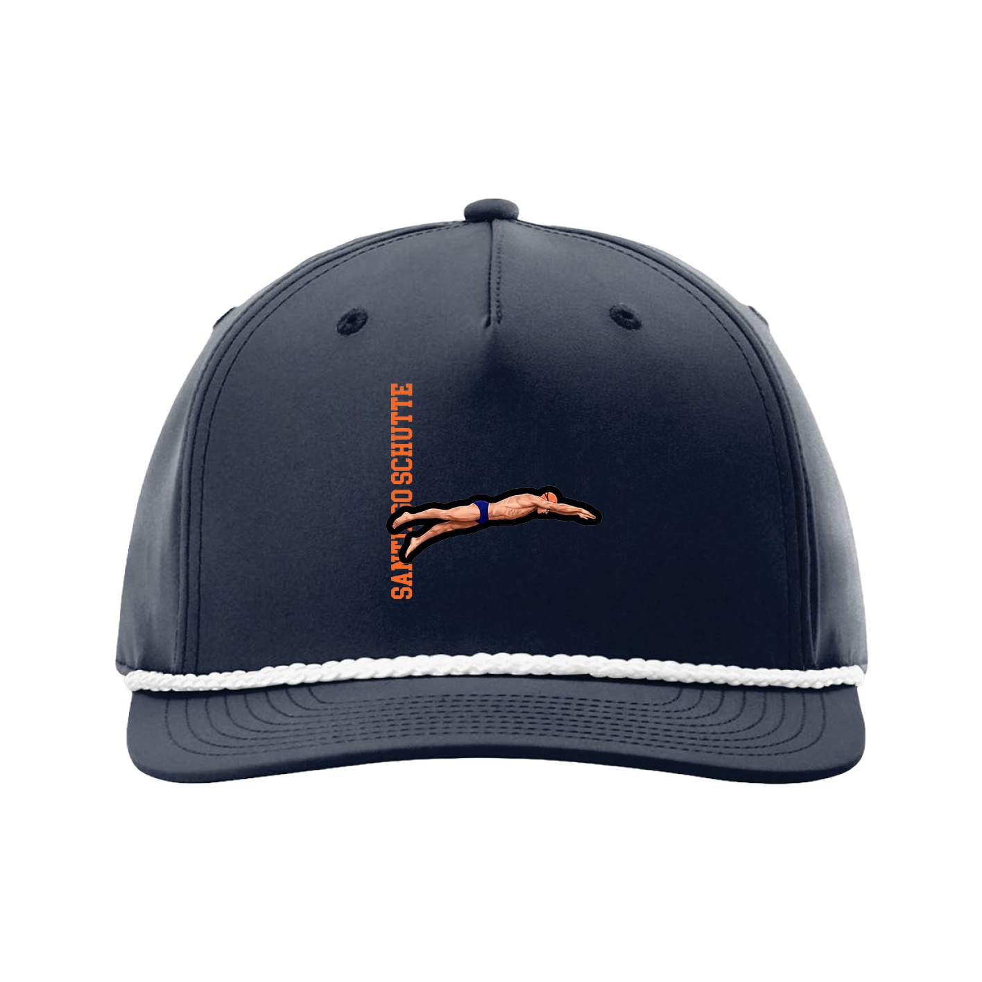 Five-Panel Classic Rope Cap — Name Vertical in Navy