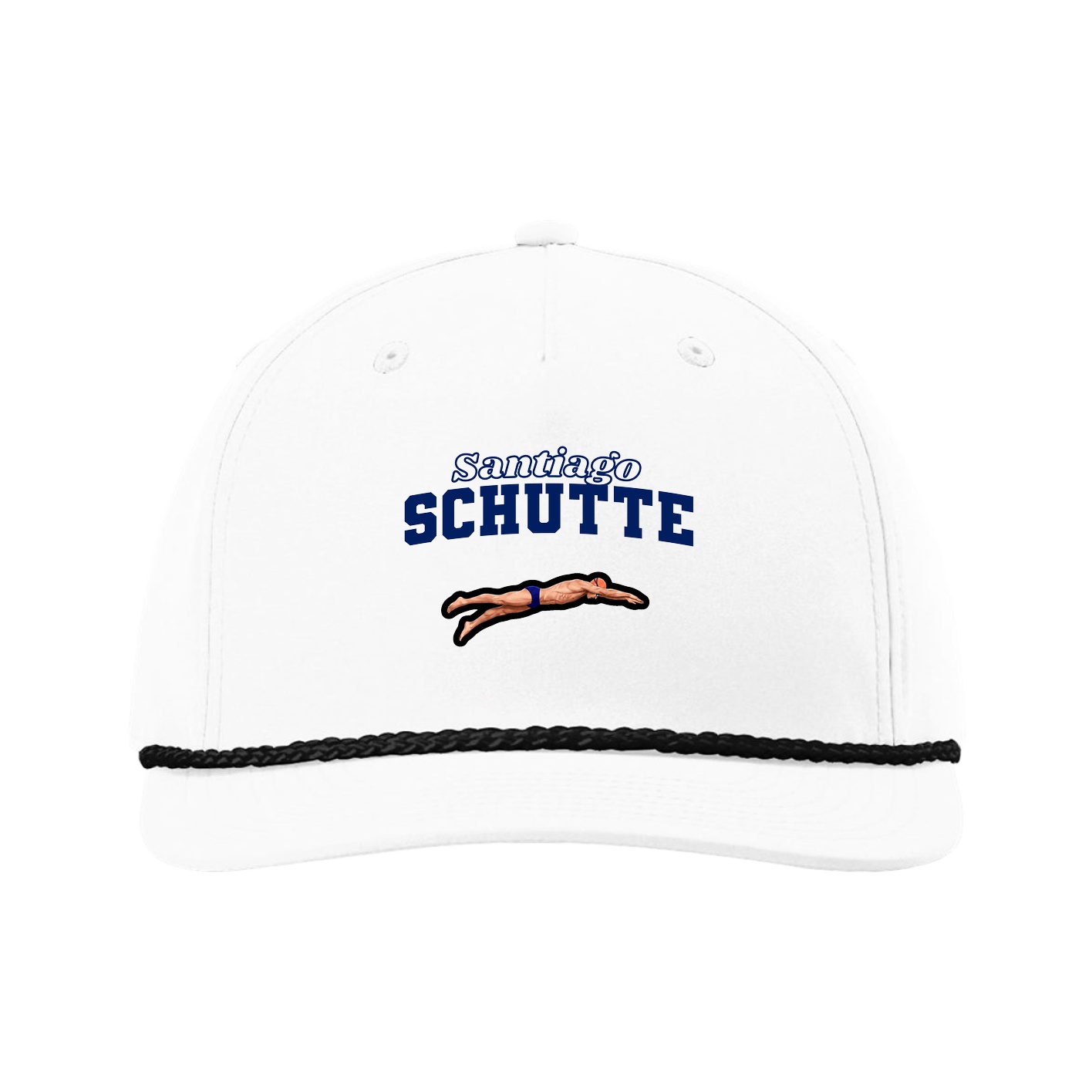 Five-Panel Classic Rope Cap — Name Arch in White