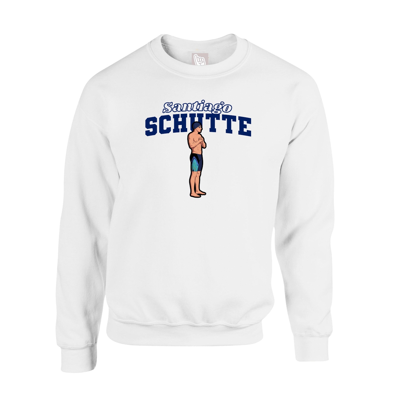 Fleece Crew — Name Arch in White