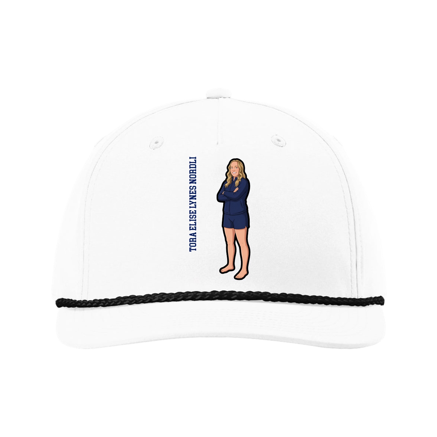 Five-Panel Classic Rope Cap — Name Vertical in White