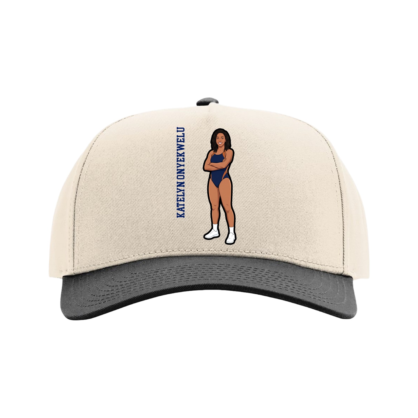 Full Fabric Five-Panel Champ Cap — Name Vertical in Cream/Black