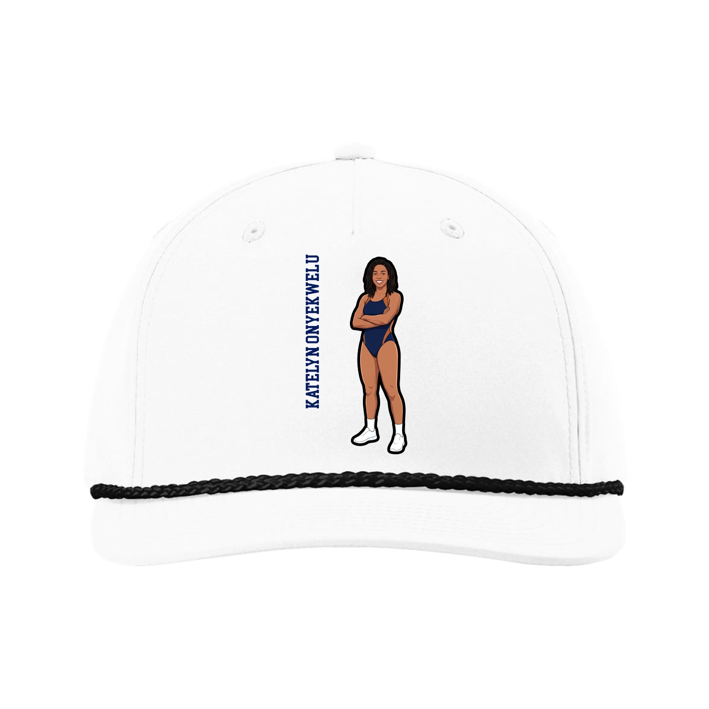 Five-Panel Classic Rope Cap — Name Vertical in White