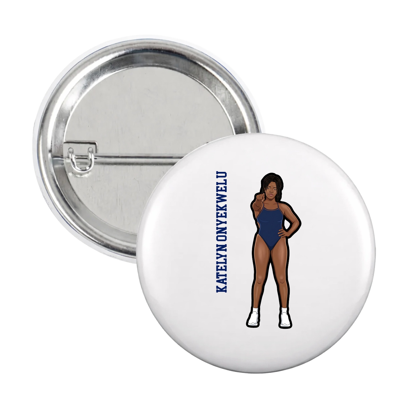 Game Day Button — Name Vertical in White