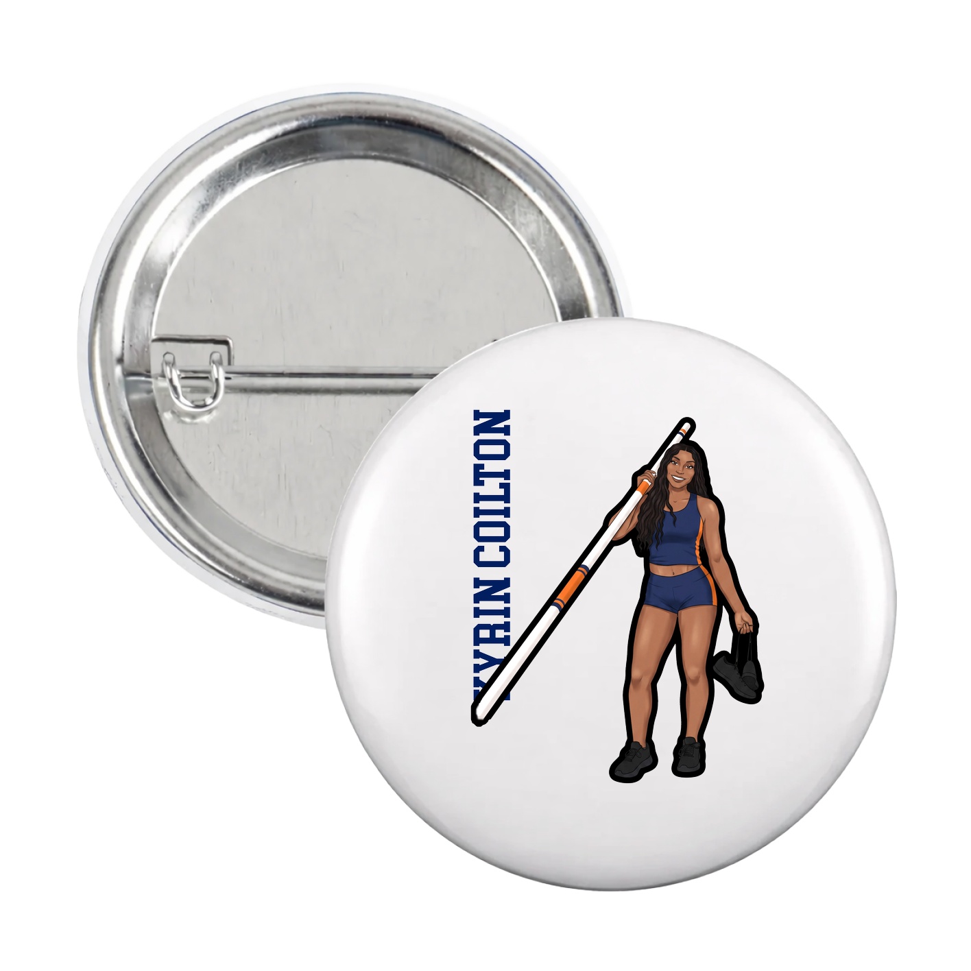 Game Day Button — Name Vertical in White