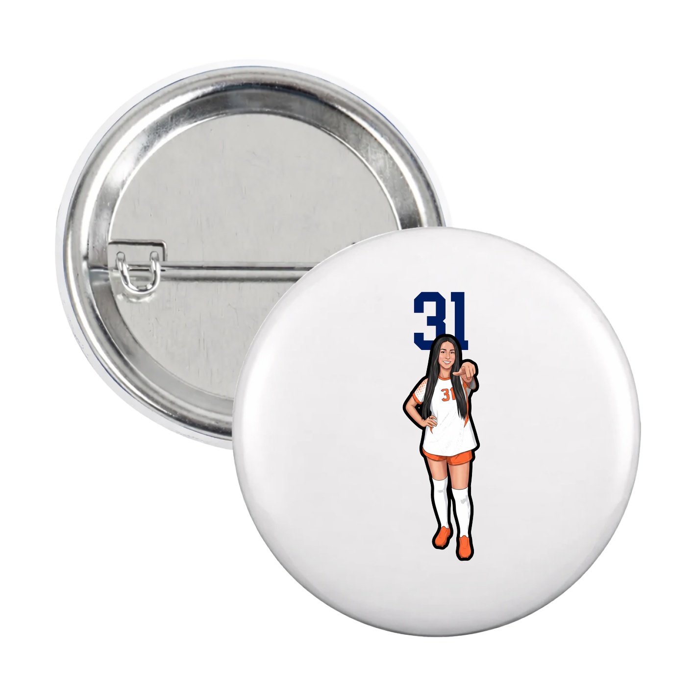 Game Day Button — Number Top in White
