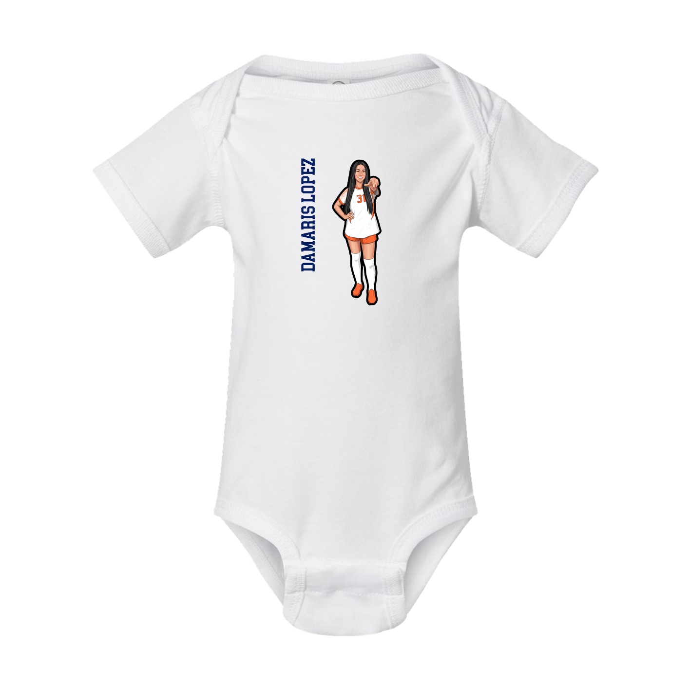Baby Onesie — Name Vertical in White