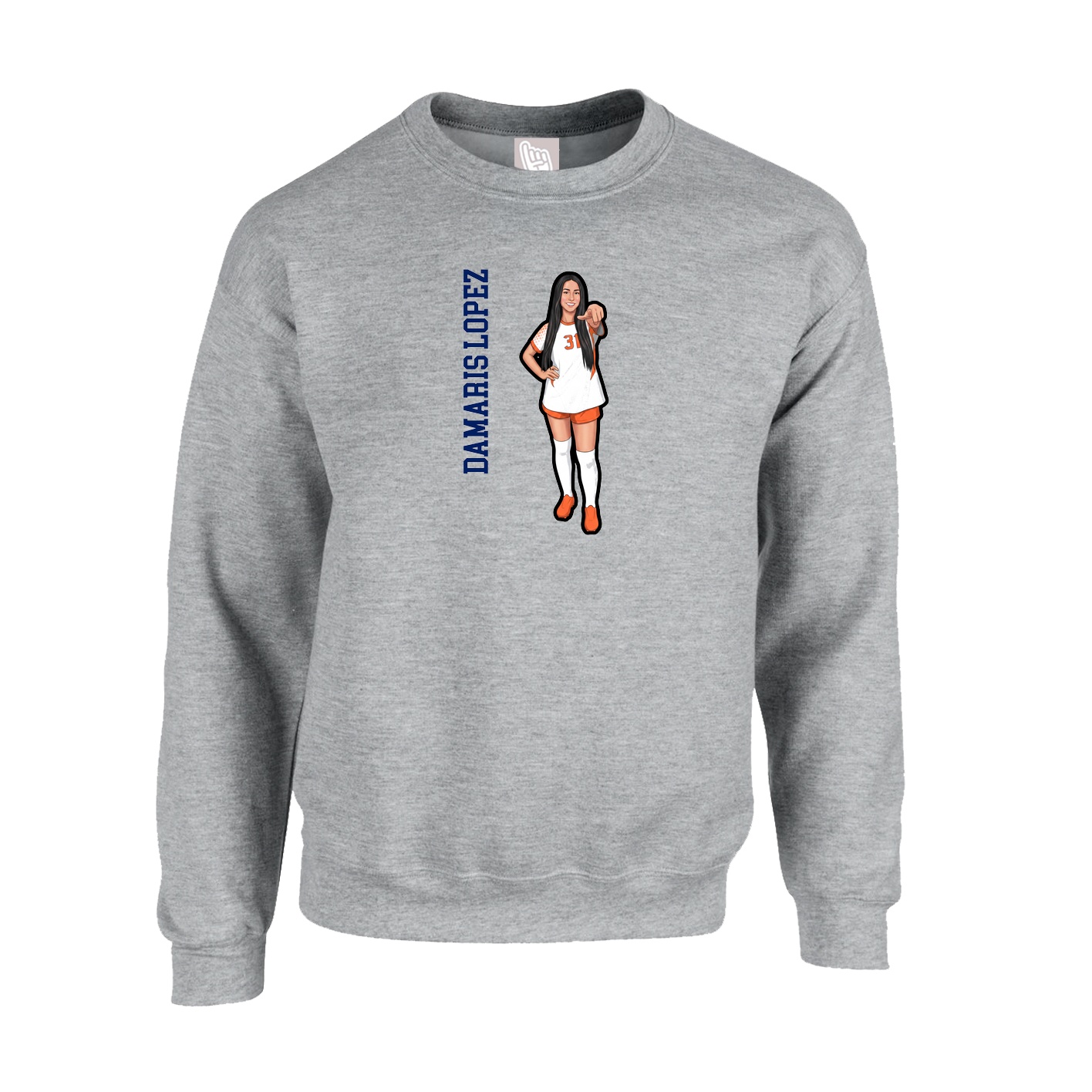 Fleece Crew — Name Vertical in Grey