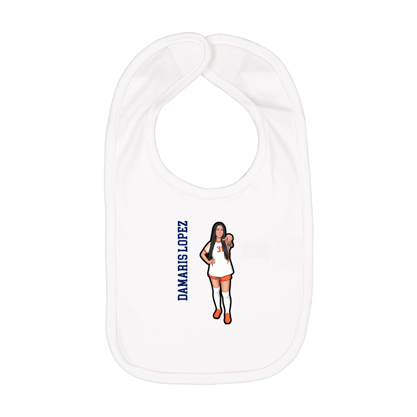 Infant Bib — Name Vertical in White