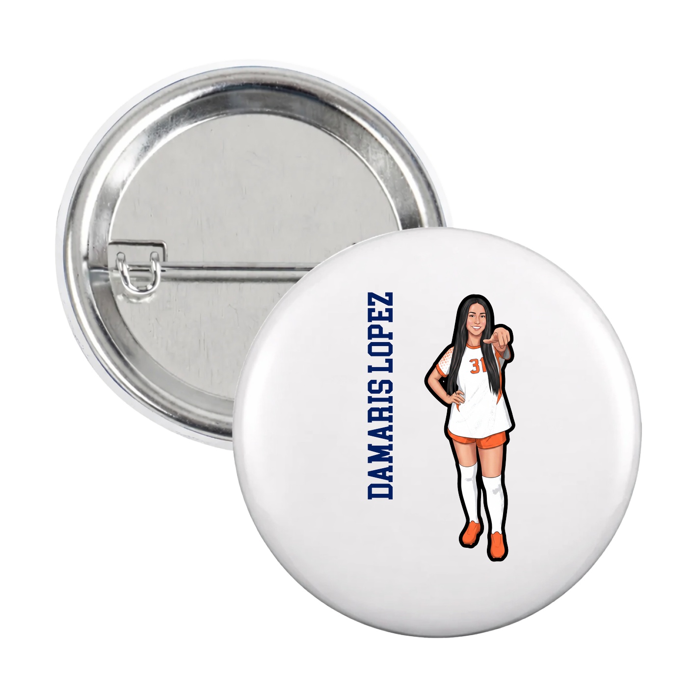 Game Day Button — Name Vertical in White