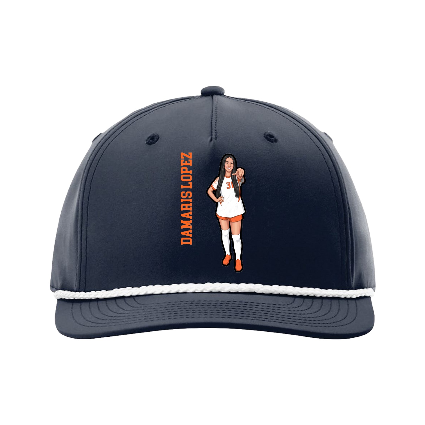 Five-Panel Classic Rope Cap — Name Vertical in Navy