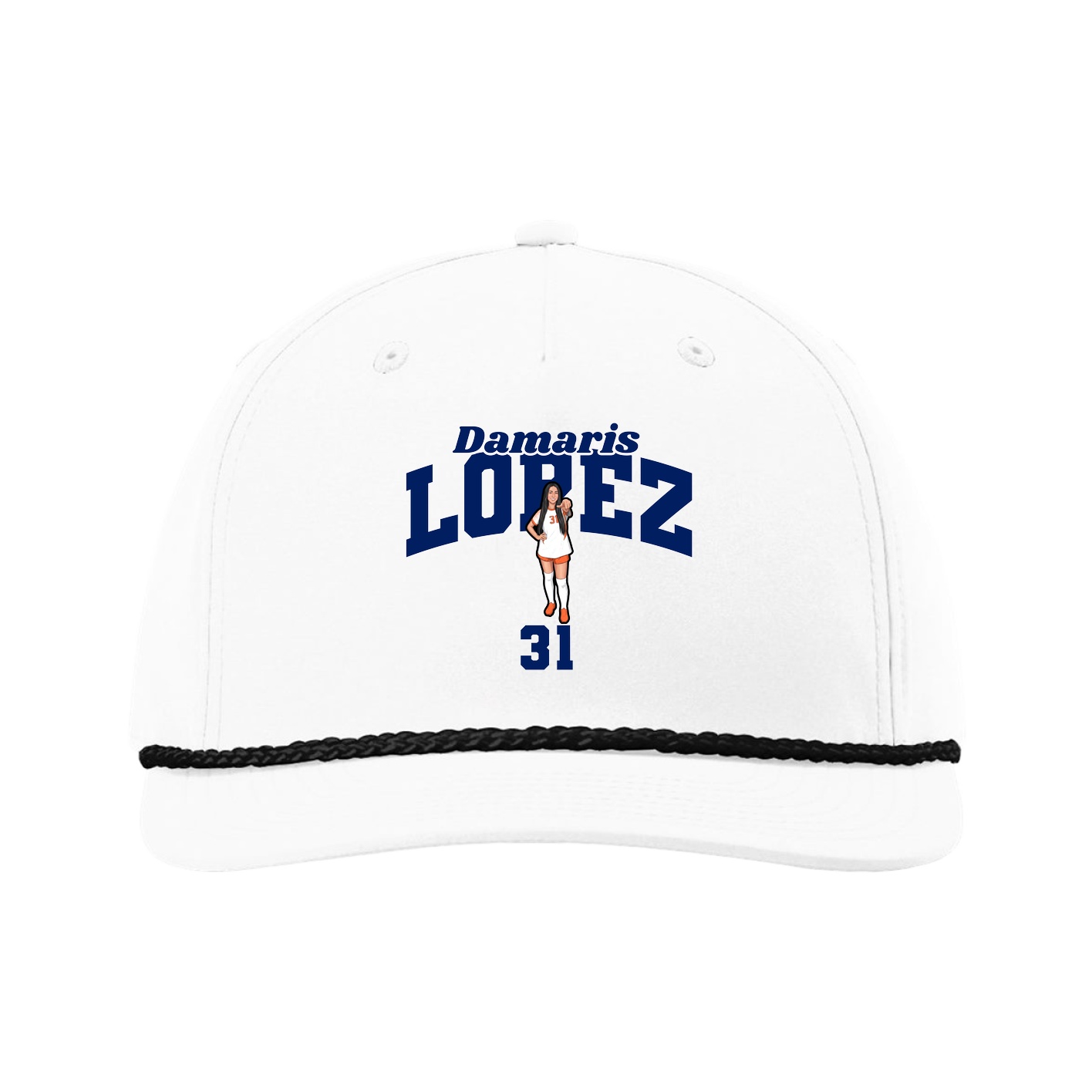 Five-Panel Classic Rope Cap — Signature Arch in White