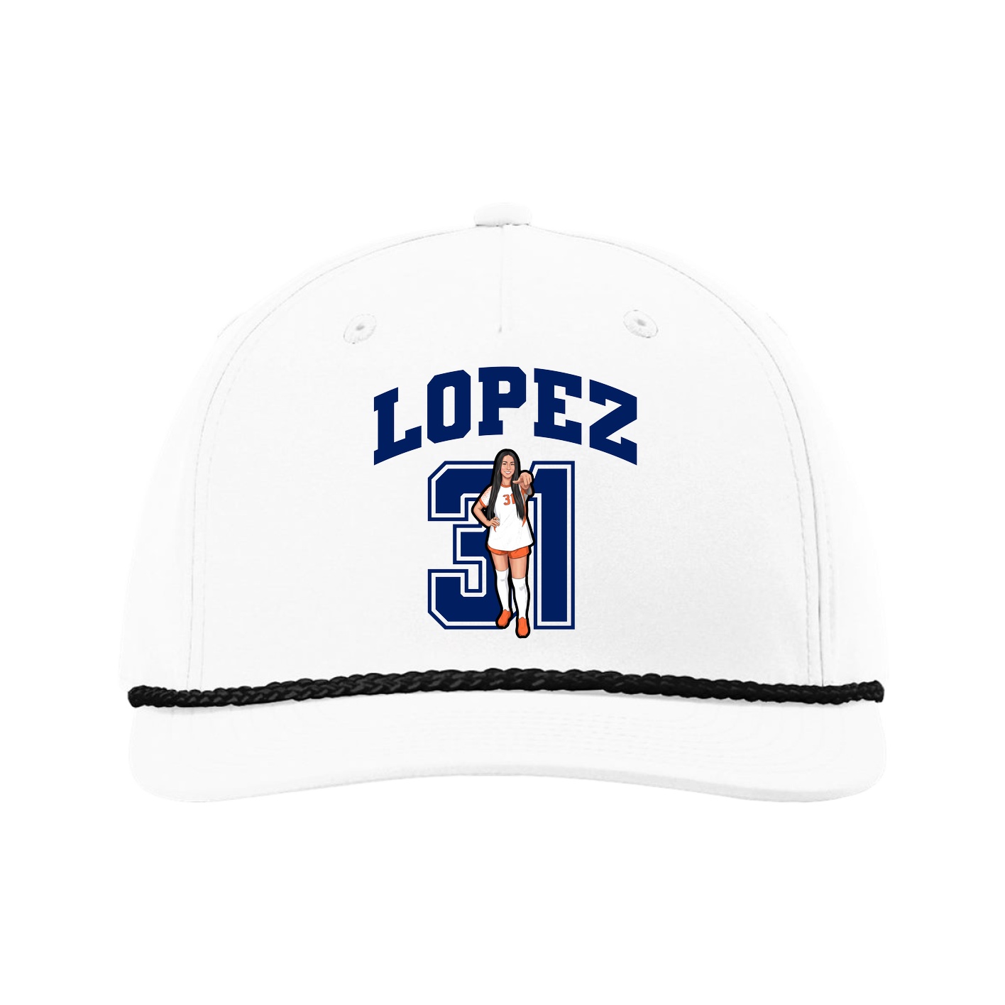 Five-Panel Classic Rope Cap — Number in White