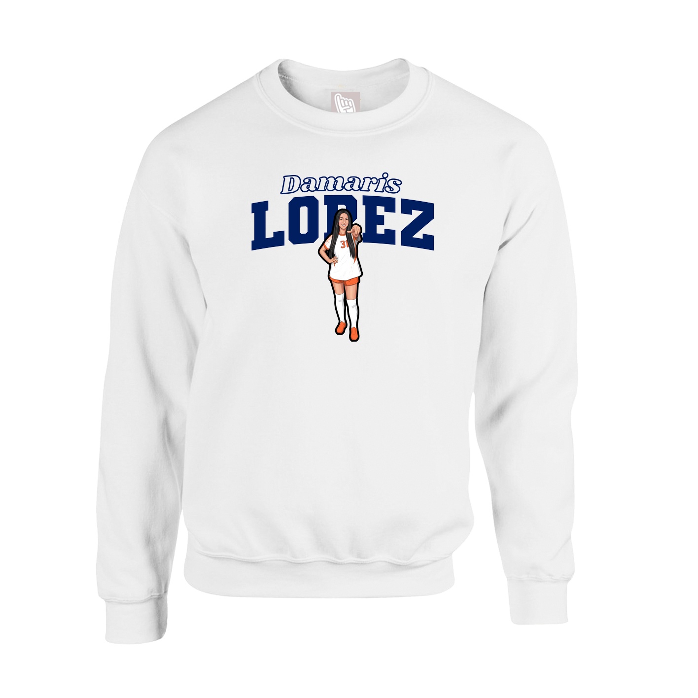 Fleece Crew — Name Arch in White