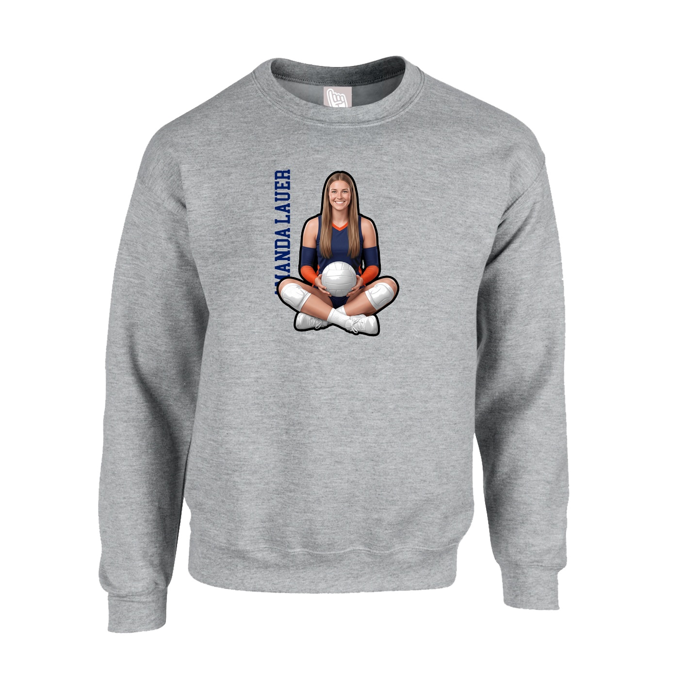 Fleece Crew — Name Vertical in Grey