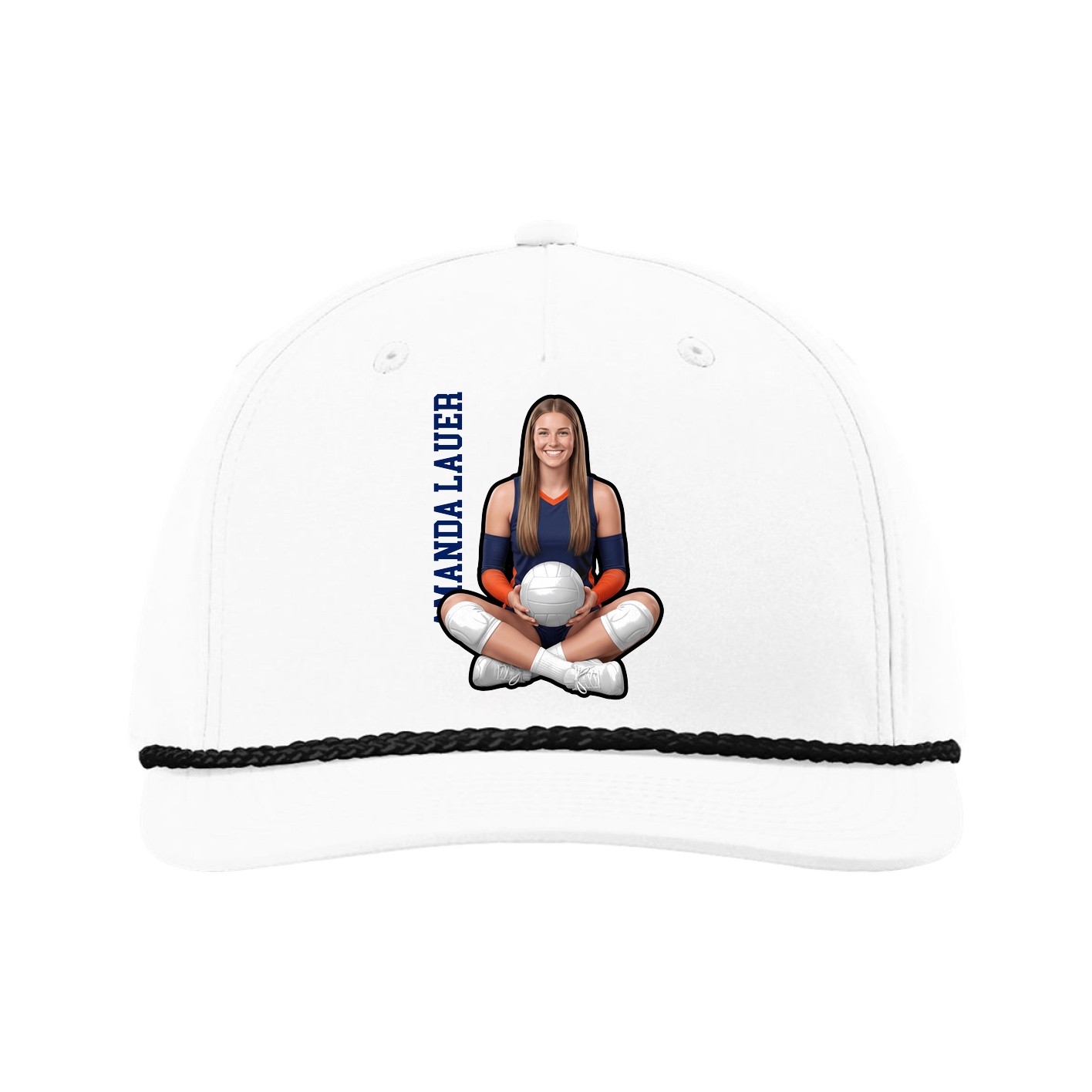 Five-Panel Classic Rope Cap — Name Vertical in White