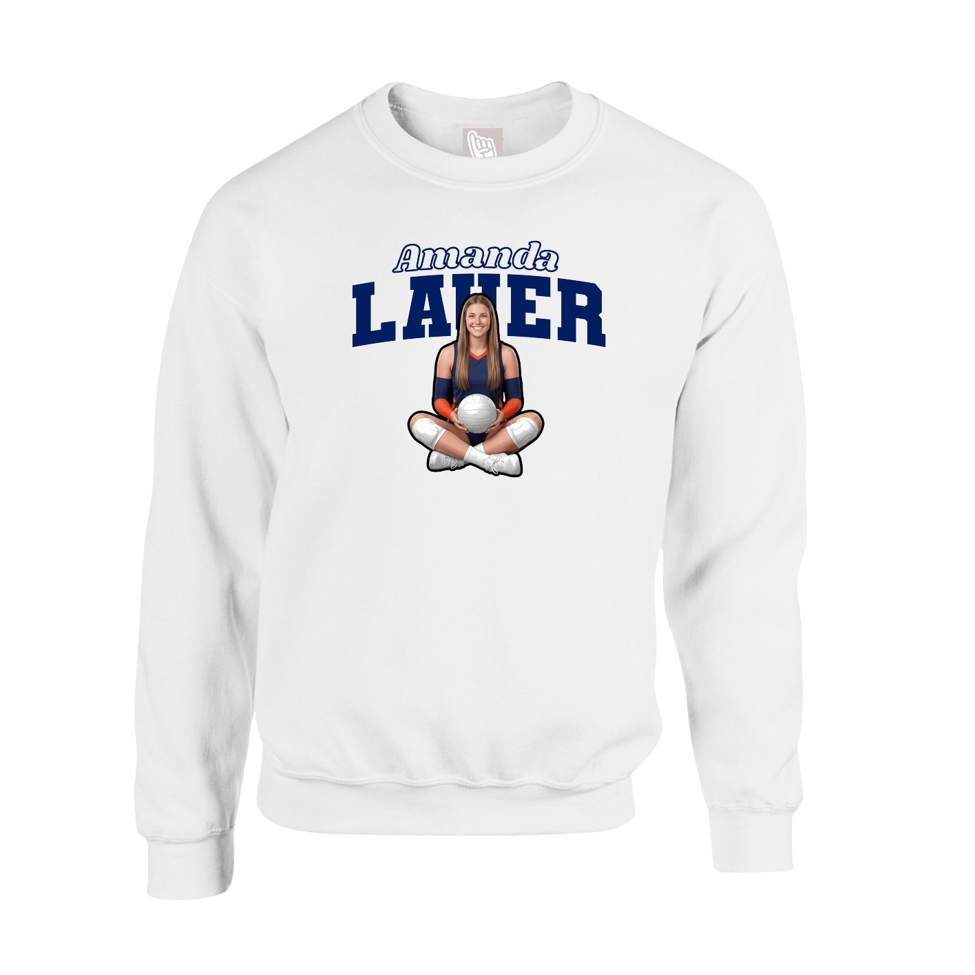 Fleece Crew — Name Arch in White