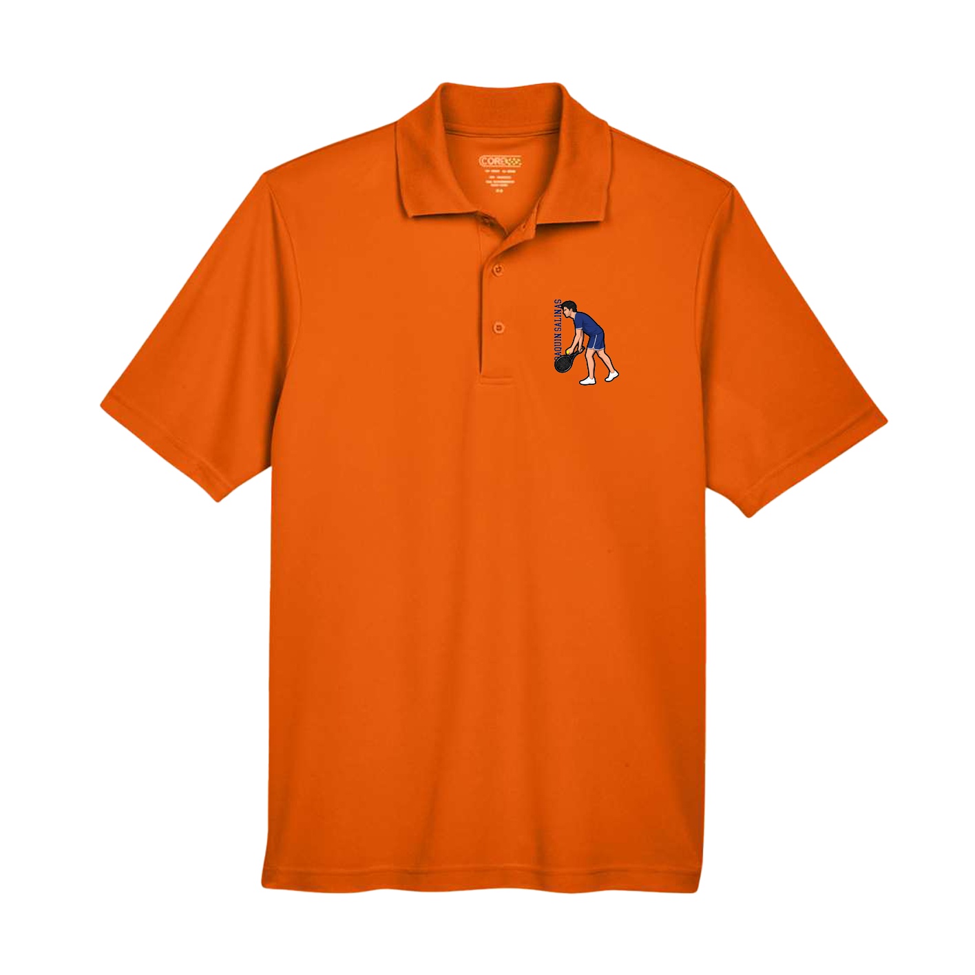 Performance Polo — Name Vertical in Orange