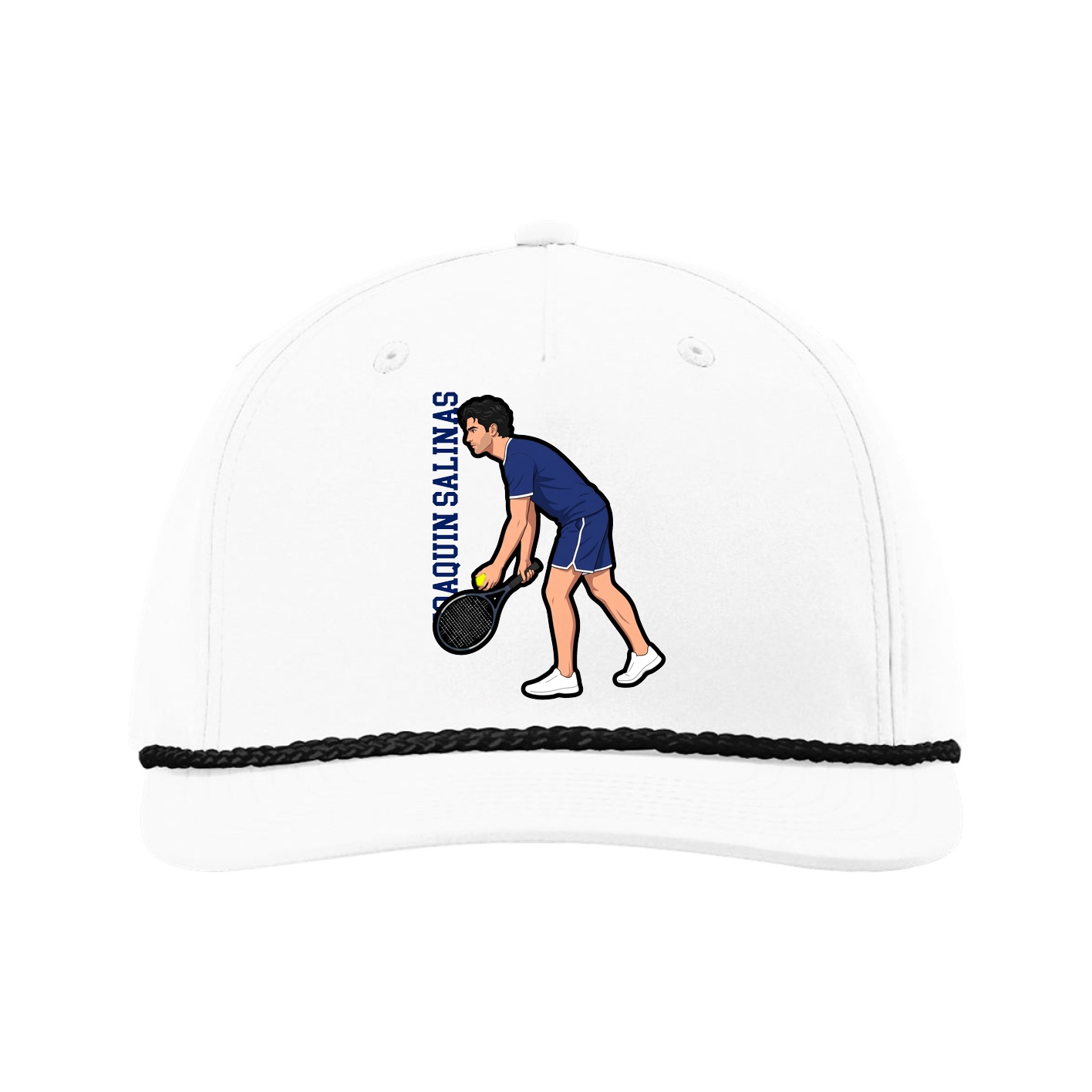 Five-Panel Classic Rope Cap — Name Vertical in White