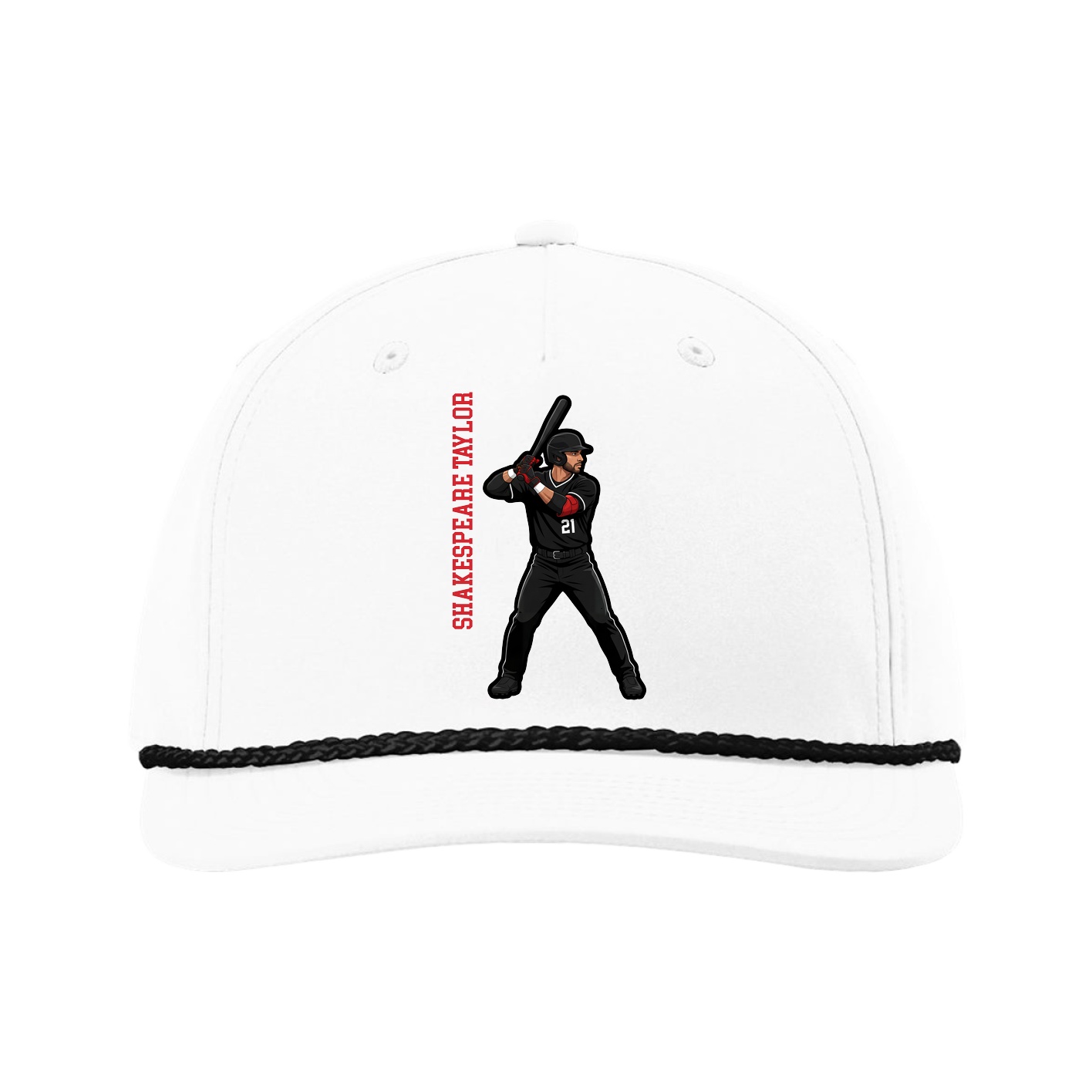 Five-Panel Classic Rope Cap — Name Vertical in White