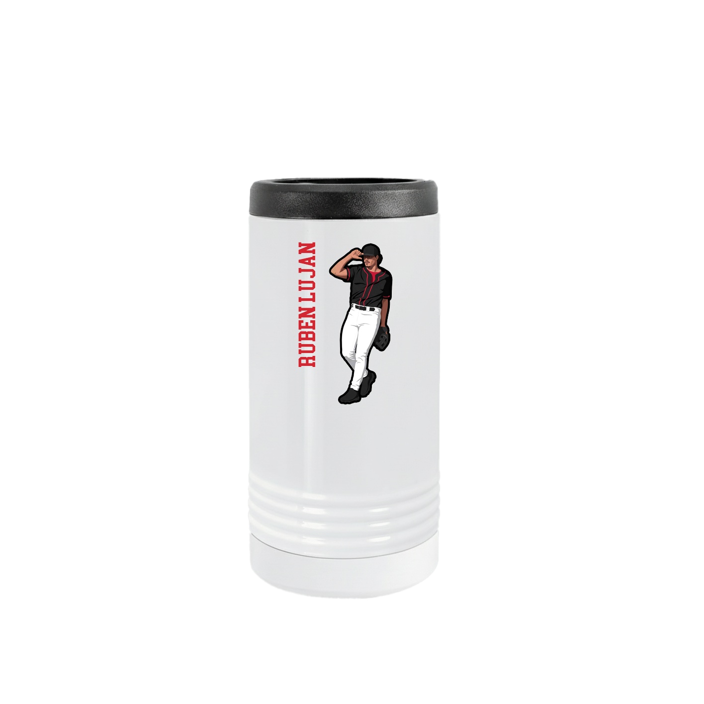 Slim Beverage Holder — Name Vertical in White