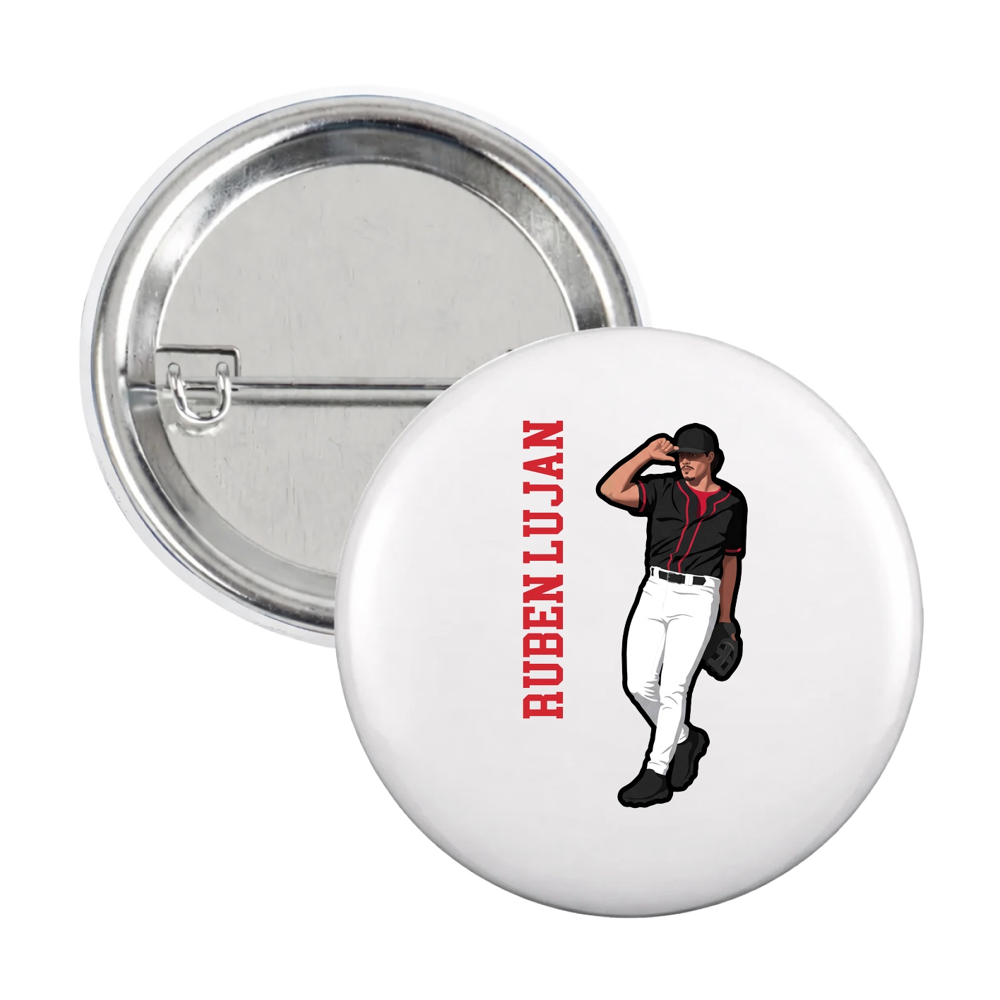 Game Day Button — Name Vertical in White