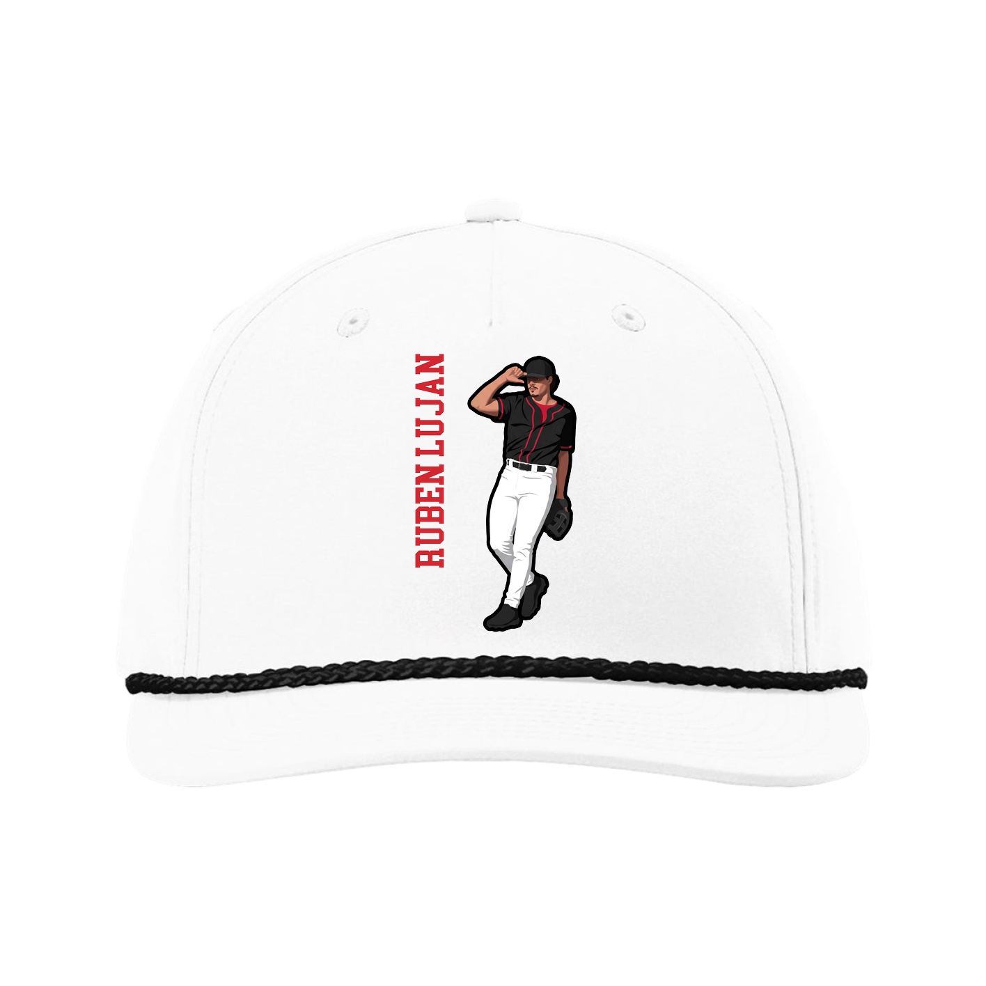 Five-Panel Classic Rope Cap — Name Vertical in White