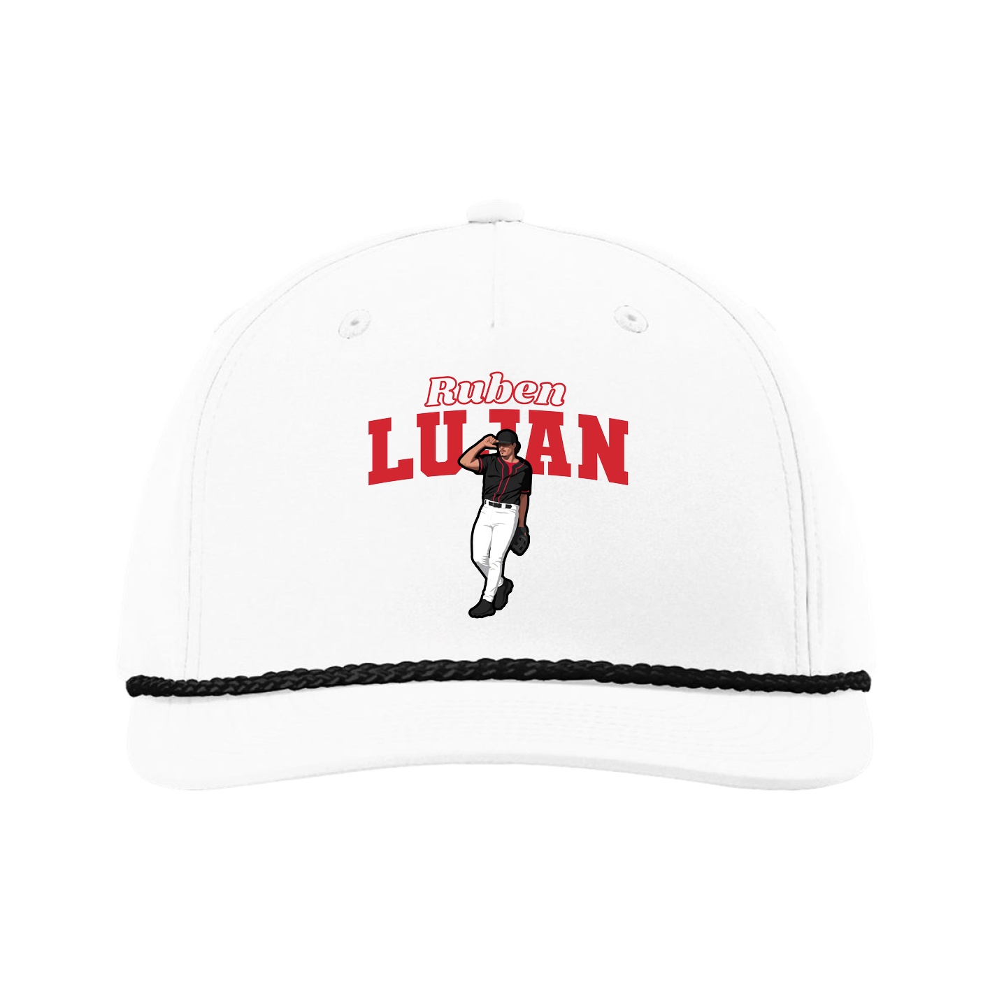 Five-Panel Classic Rope Cap — Name Arch in White