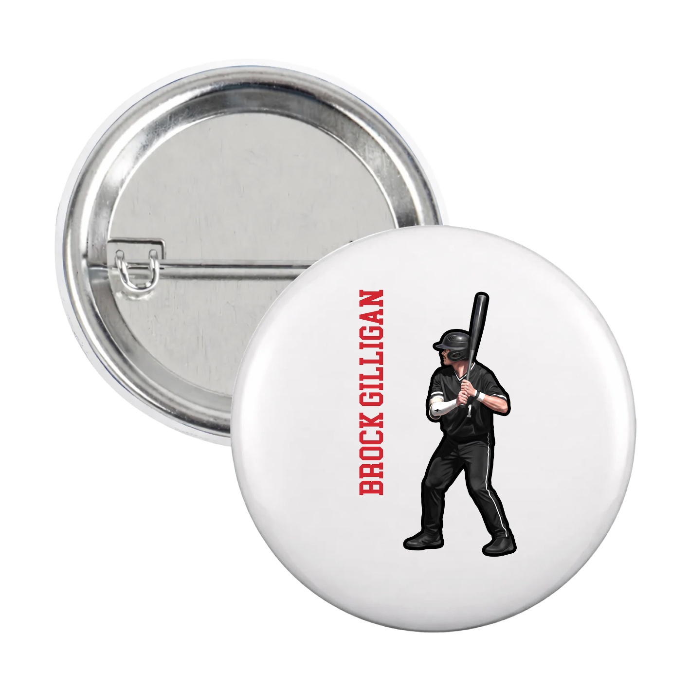 Game Day Button — Name Vertical in White