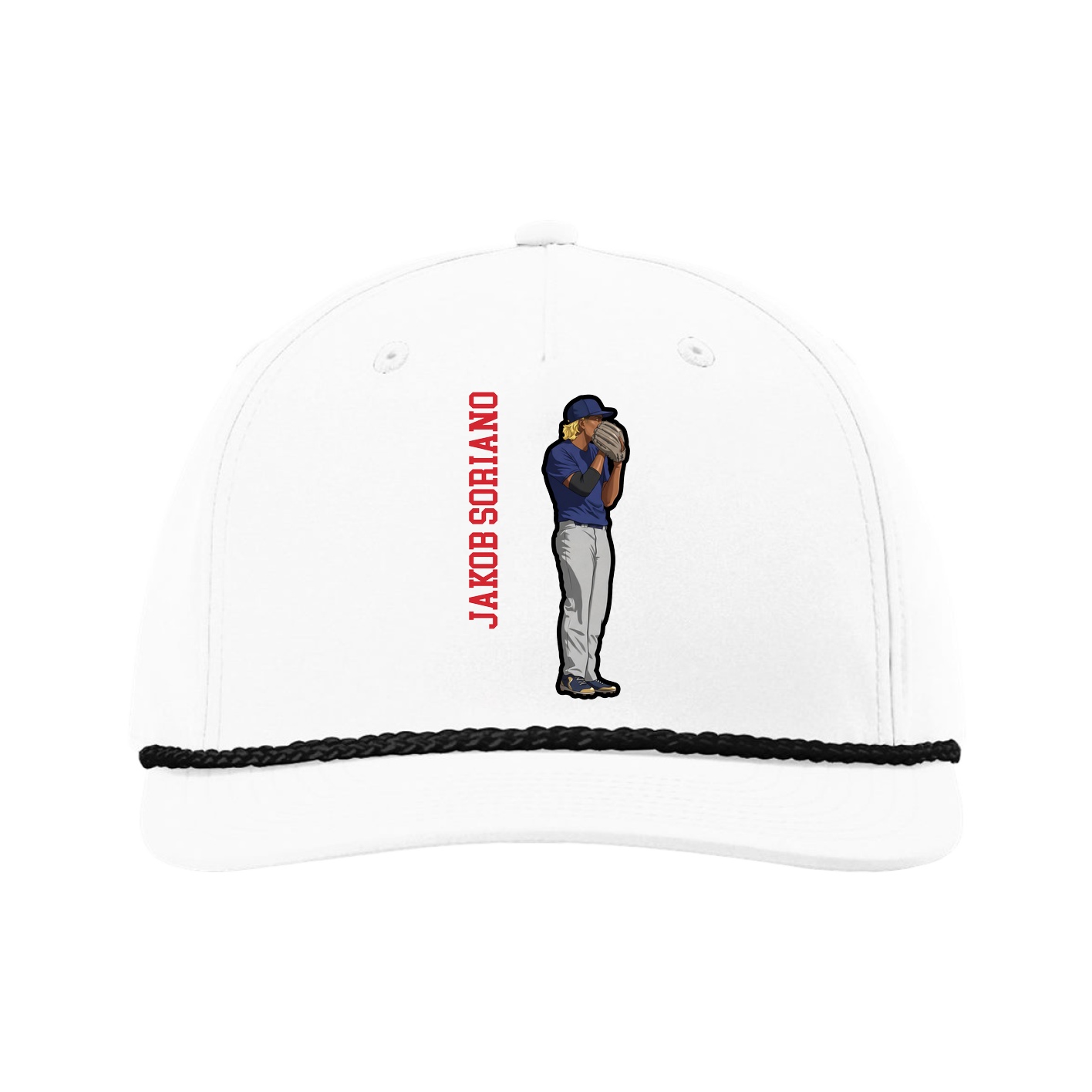 Five-Panel Classic Rope Cap — Name Vertical in White