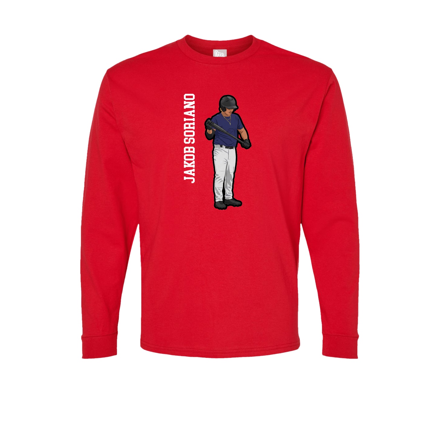 Long Sleeve Tee — Name Vertical in Red