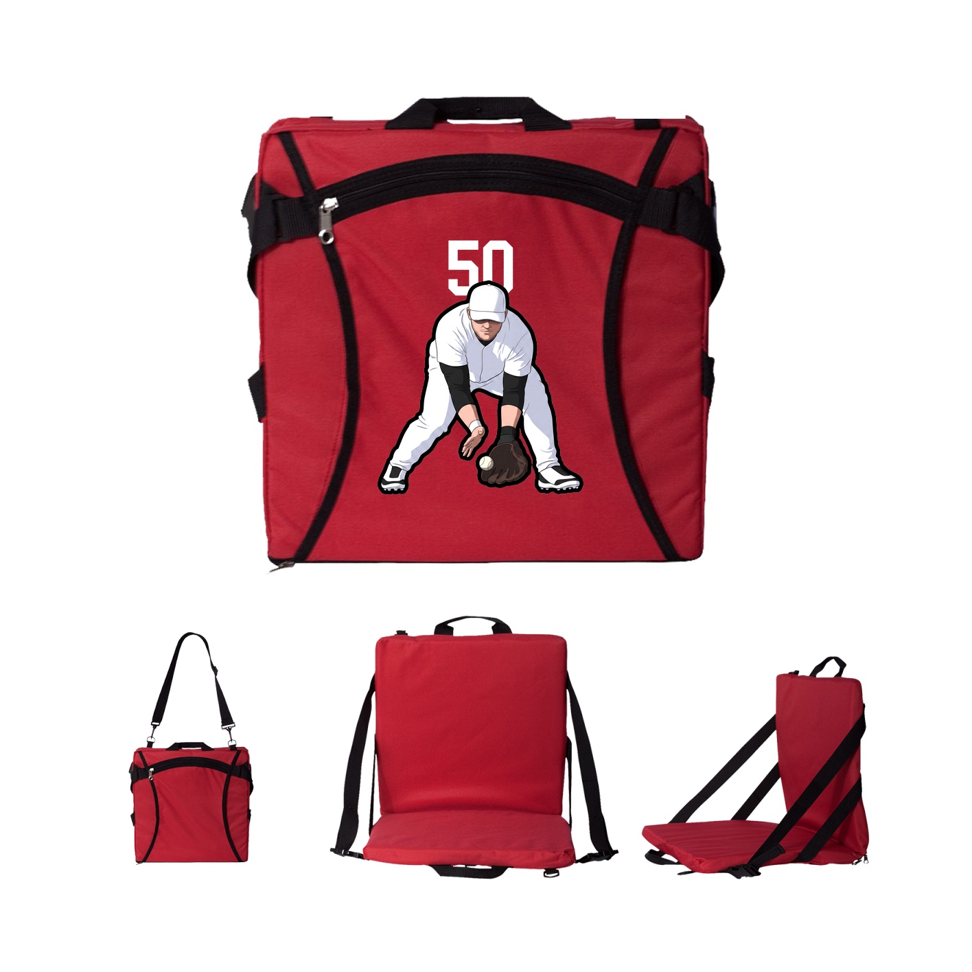Folding Stadium Seat — Number Top in Red