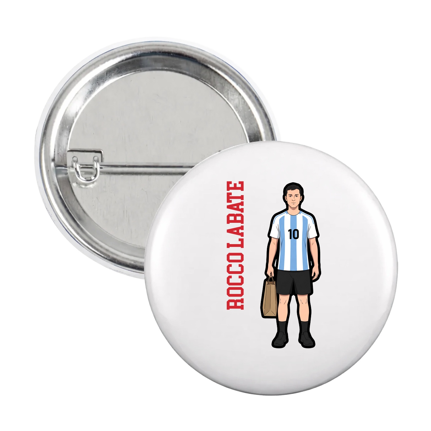Game Day Button — Name Vertical in White