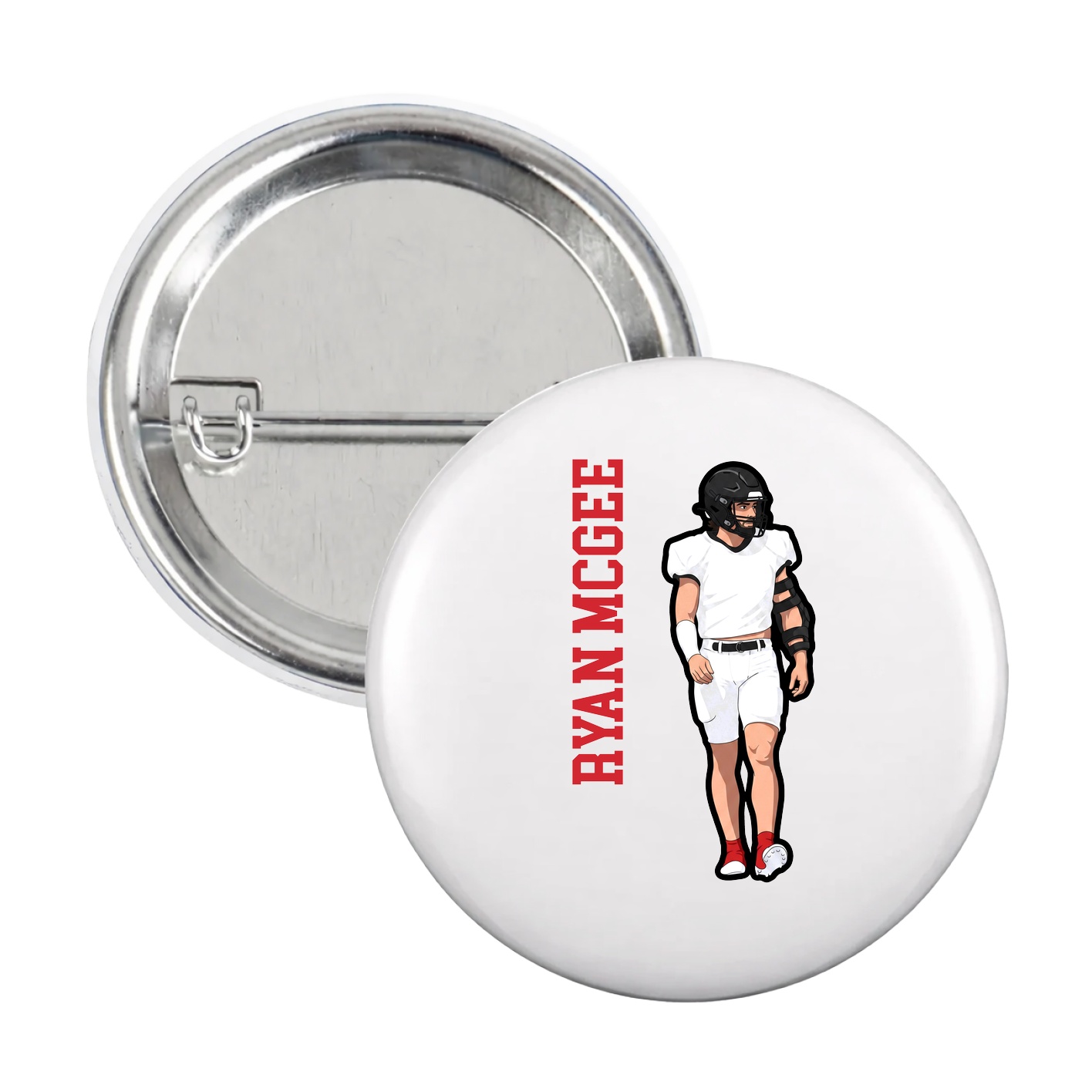 Game Day Button — Name Vertical in White