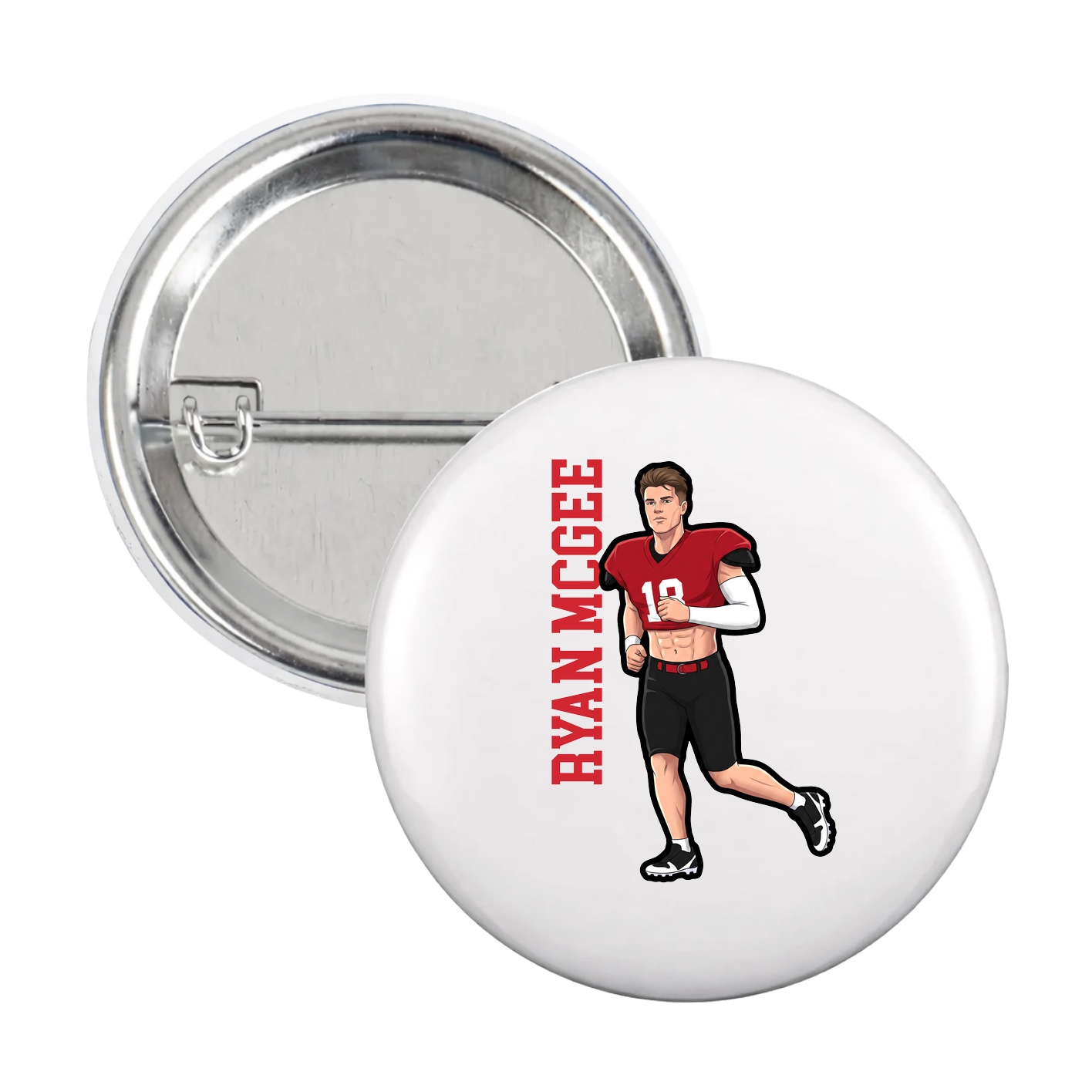Game Day Button — Name Vertical in White