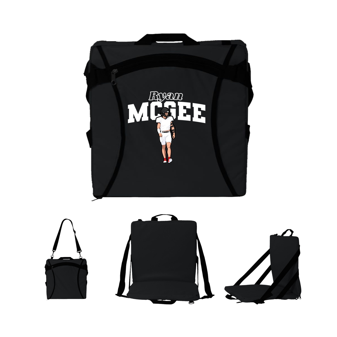 Folding Stadium Seat — Name Arch in Black